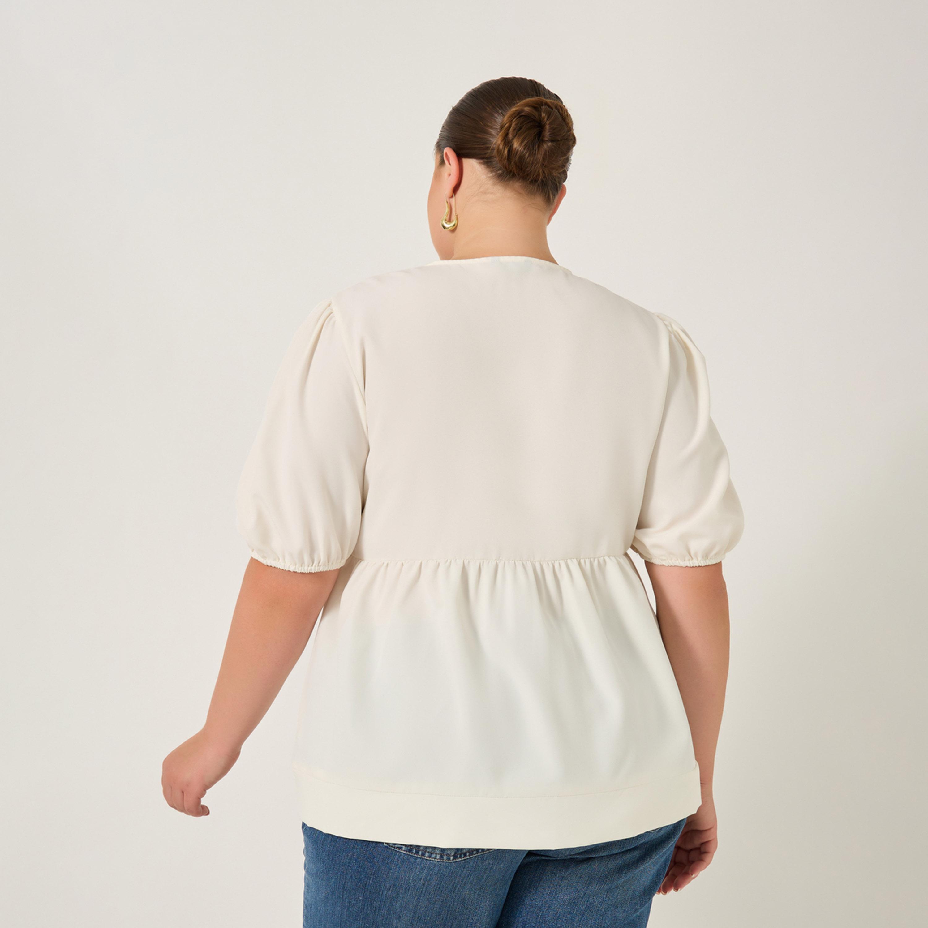 Styli Plus Size Puff Sleeve Ribbon Tie-Up Top-women-clothing-shirtsandblouses-blouses-image-6