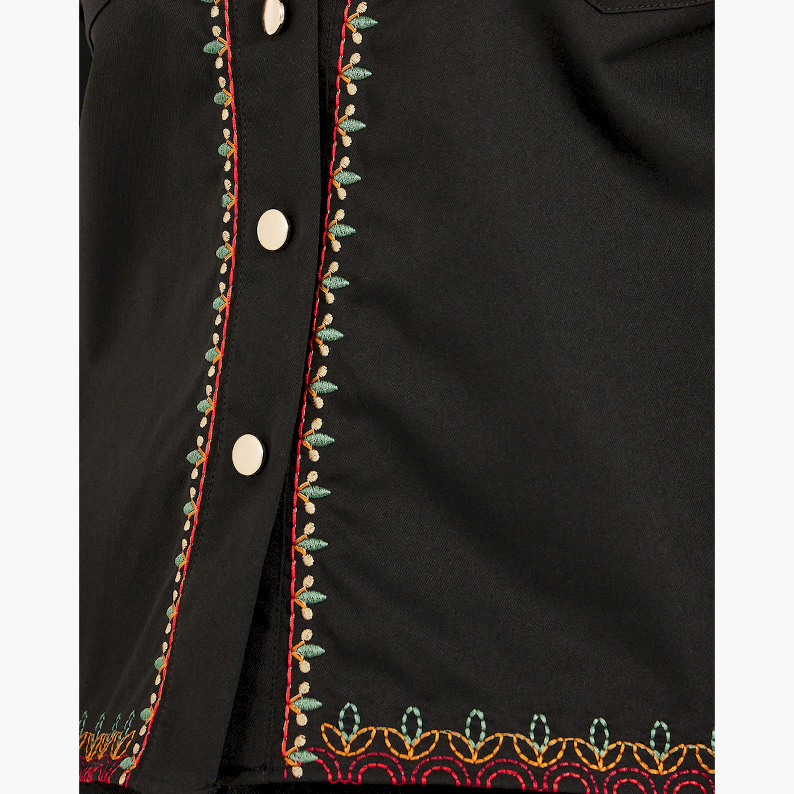 Styli Regular Length Regular Fit Embroidered Twill Jacket-women-winterwear-coatsandjackets-jackets-image-5