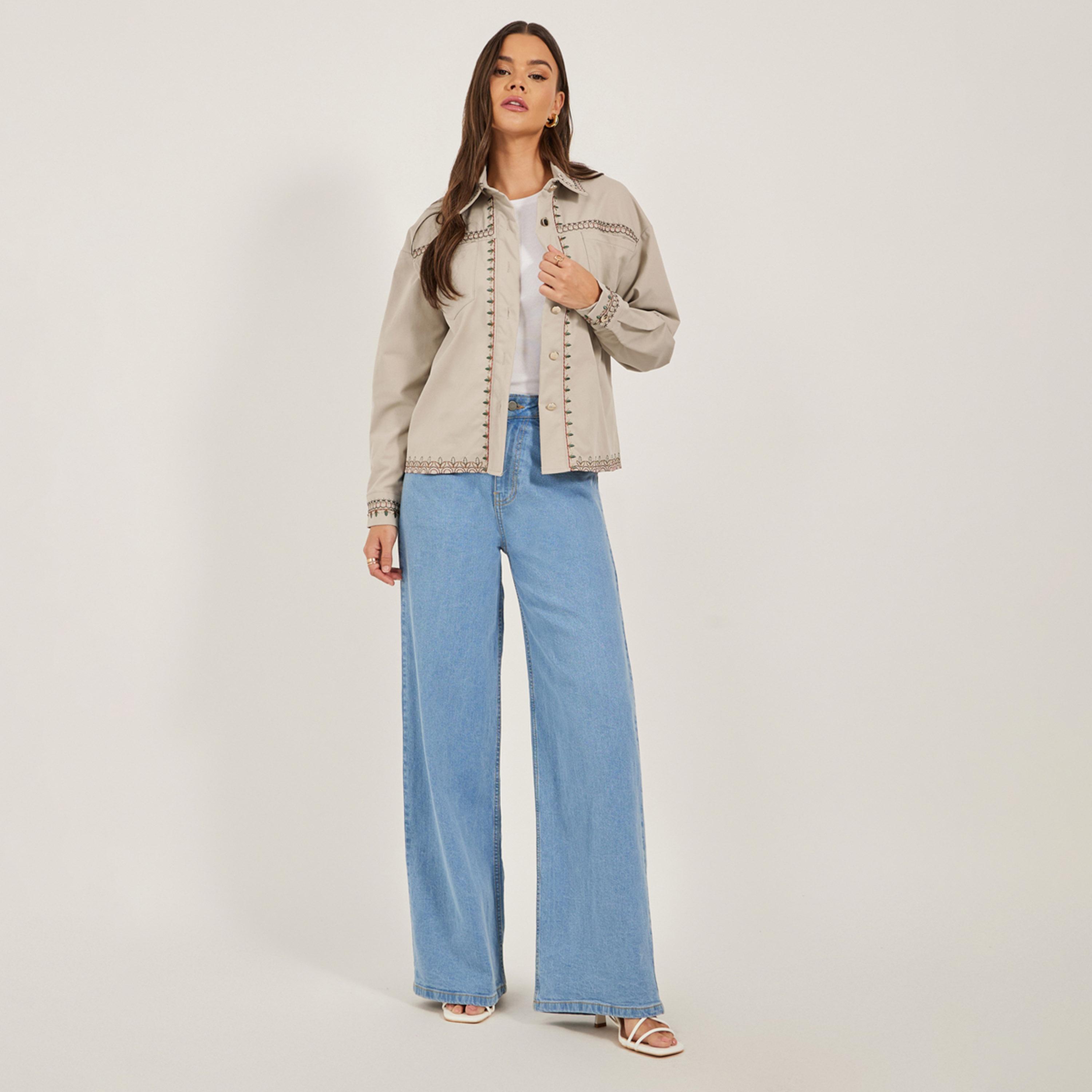 Styli Regular Length Regular Fit Embroidered Twill Jacket-women-winterwear-coatsandjackets-jackets-image-2