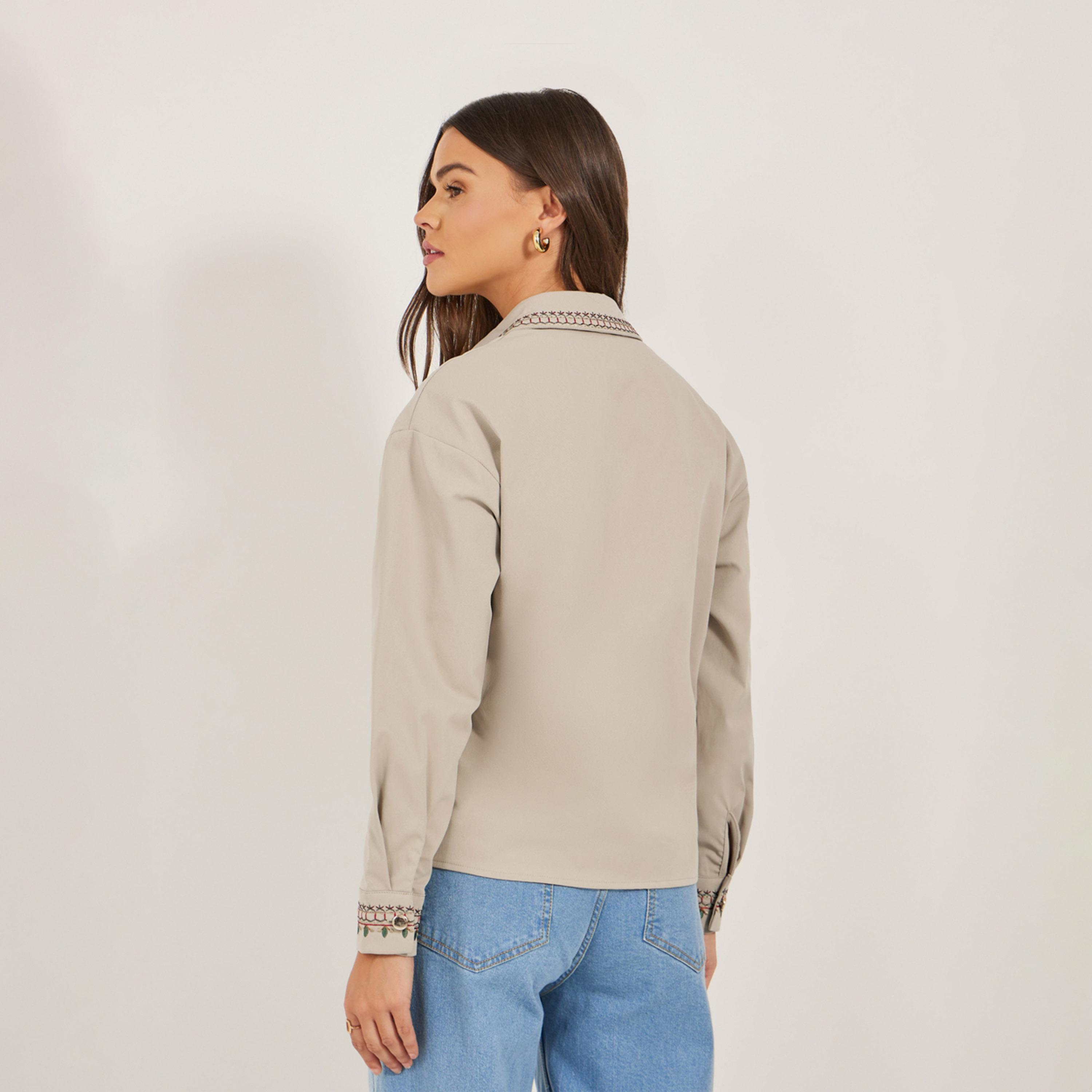 Styli Regular Length Regular Fit Embroidered Twill Jacket-women-winterwear-coatsandjackets-jackets-image-5