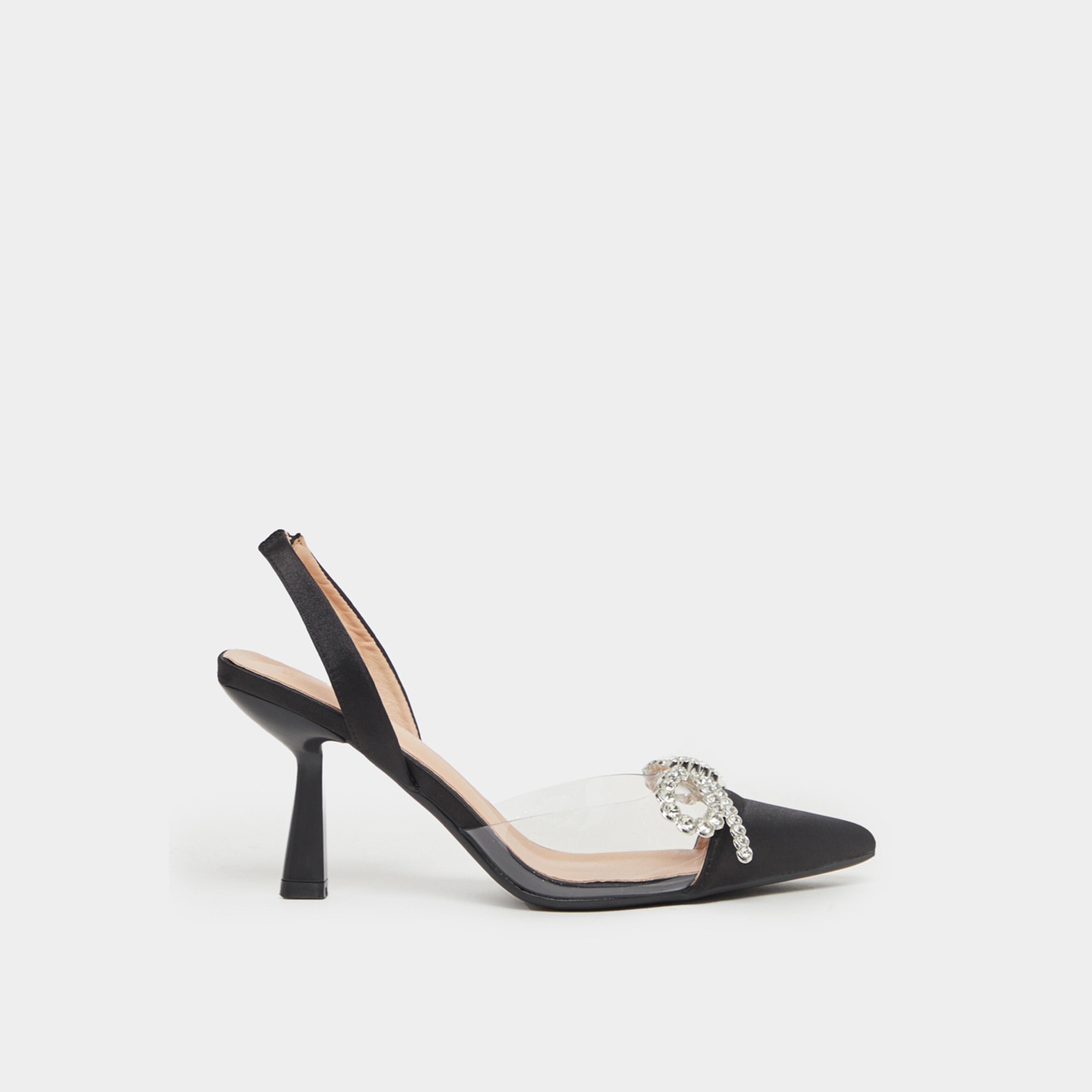 Styli Embellished Pointed Toe Kitten Heel Sandals-women-shoes-heels-image-1