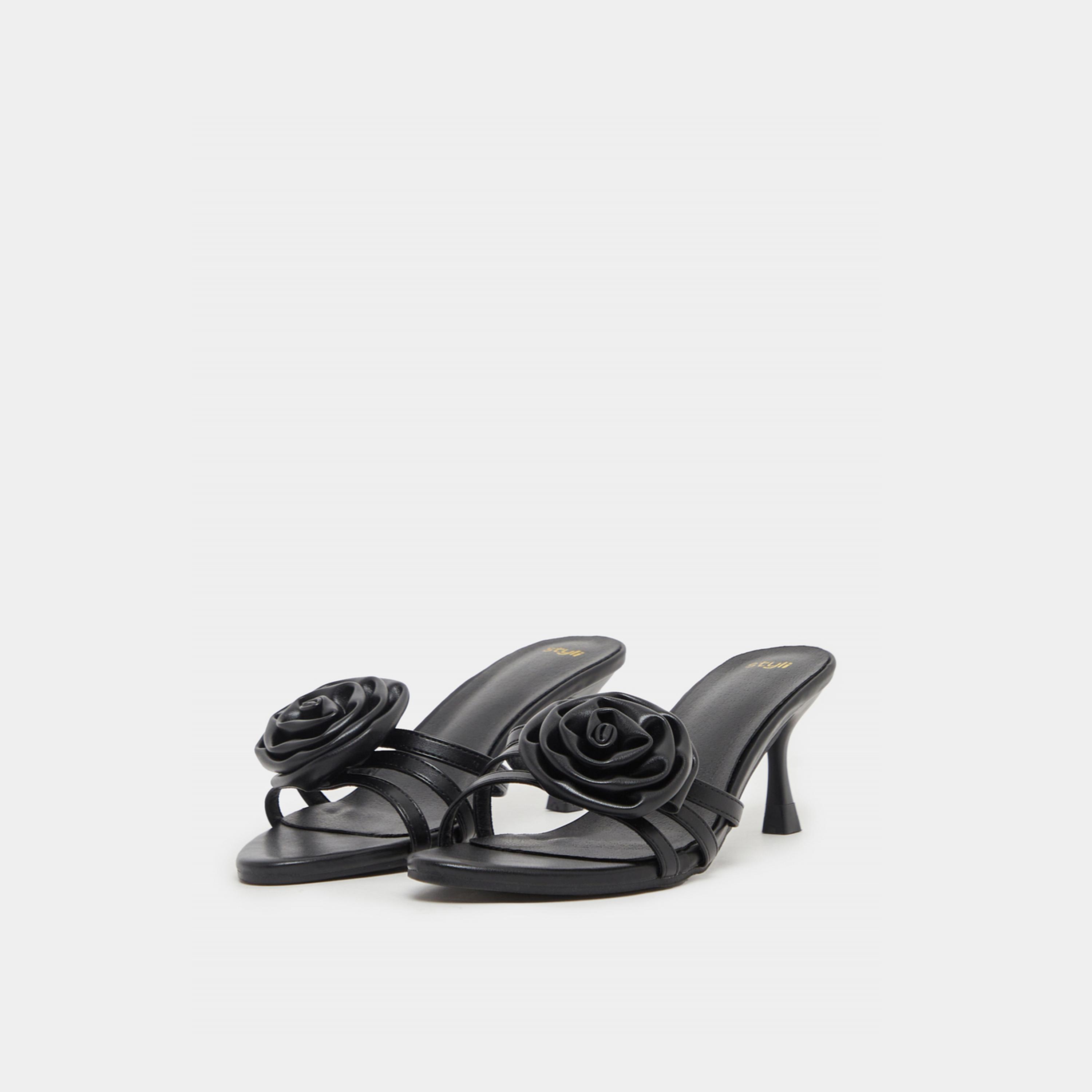 Styli Flower Corsage Detail Stiletto Heels Sandals-women-shoes-heels-image-2
