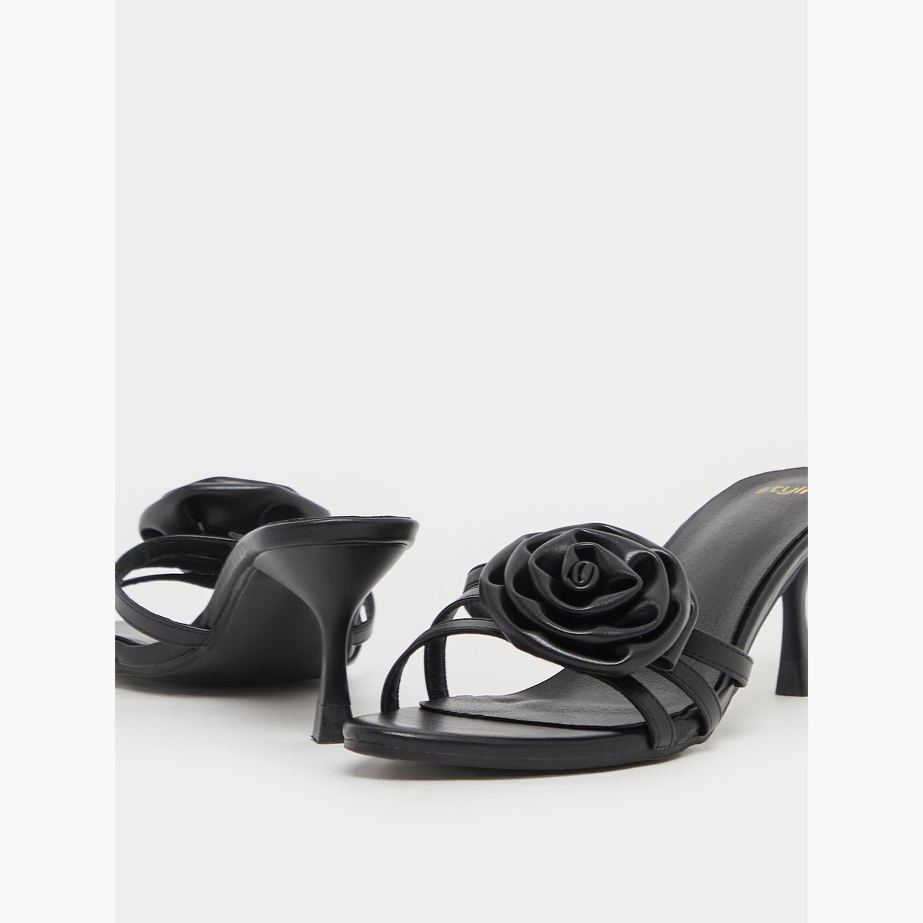 Styli Flower Corsage Detail Stiletto Heels Sandals-women-shoes-heels-image-3