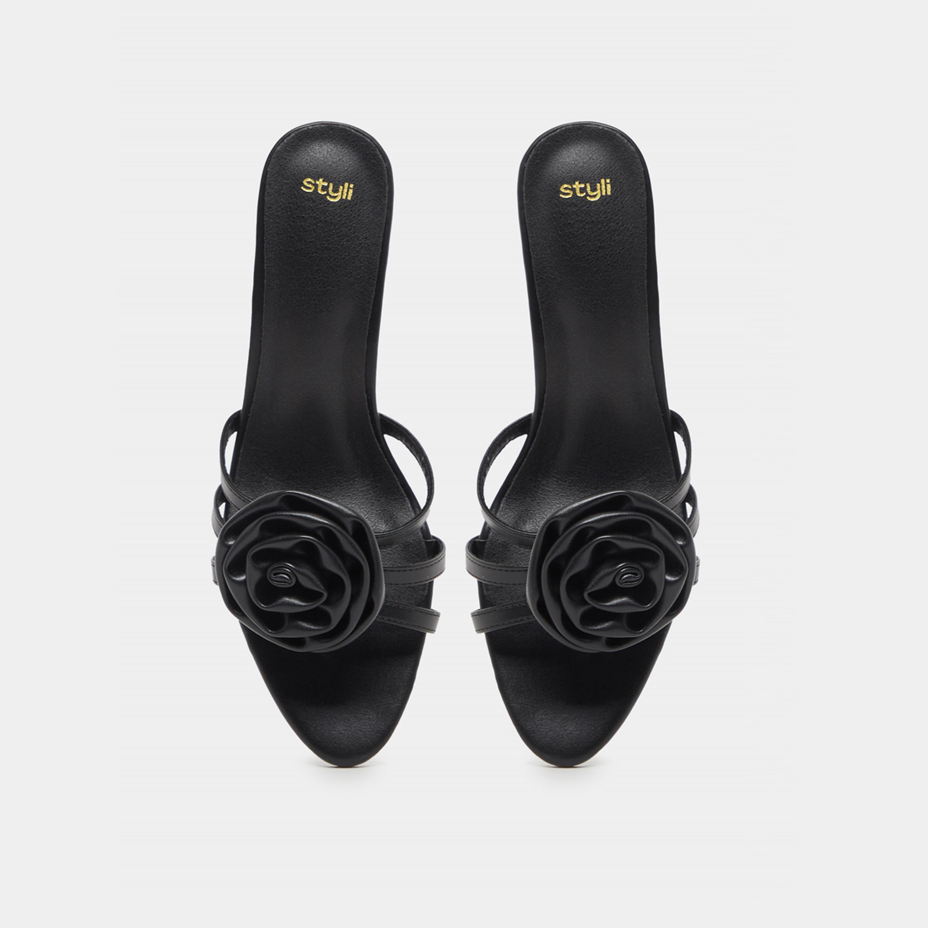 Styli Flower Corsage Detail Stiletto Heels Sandals-women-shoes-heels-image-5