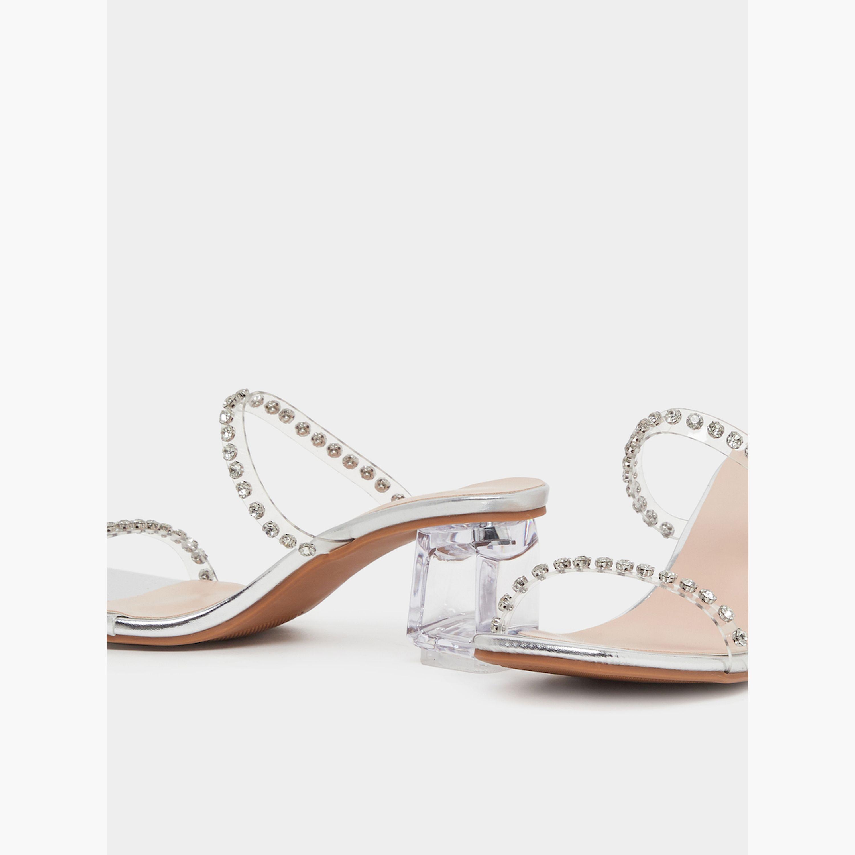 Styli Embellished Open Toe Transparent Block Heel Sandals-women-shoes-sandals-heeled-image-3