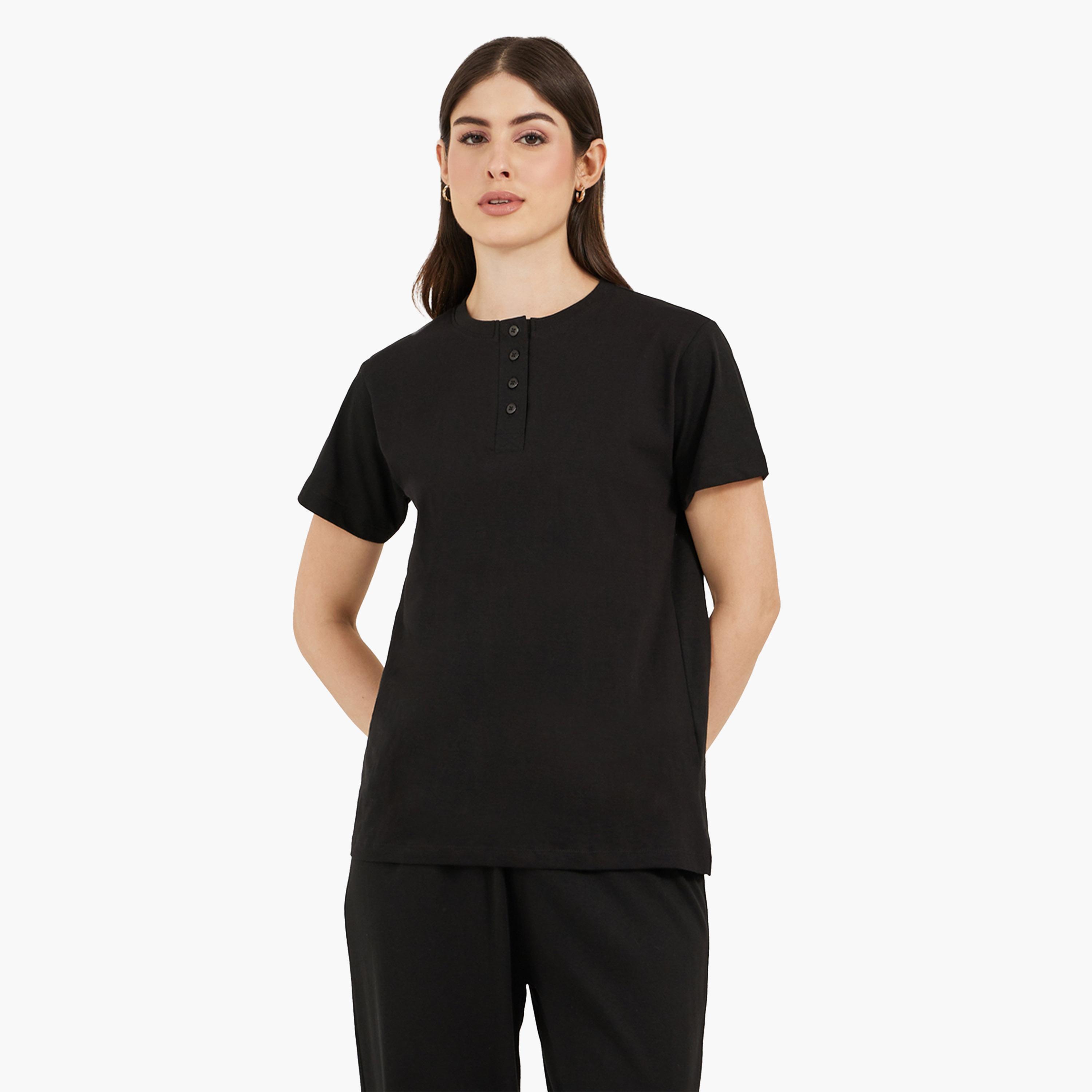 ستايلي-  بيجاما وتي شيرت أسود محبوك للنساء-women-clothing-nightwear-pyjamas-longsets-image-3
