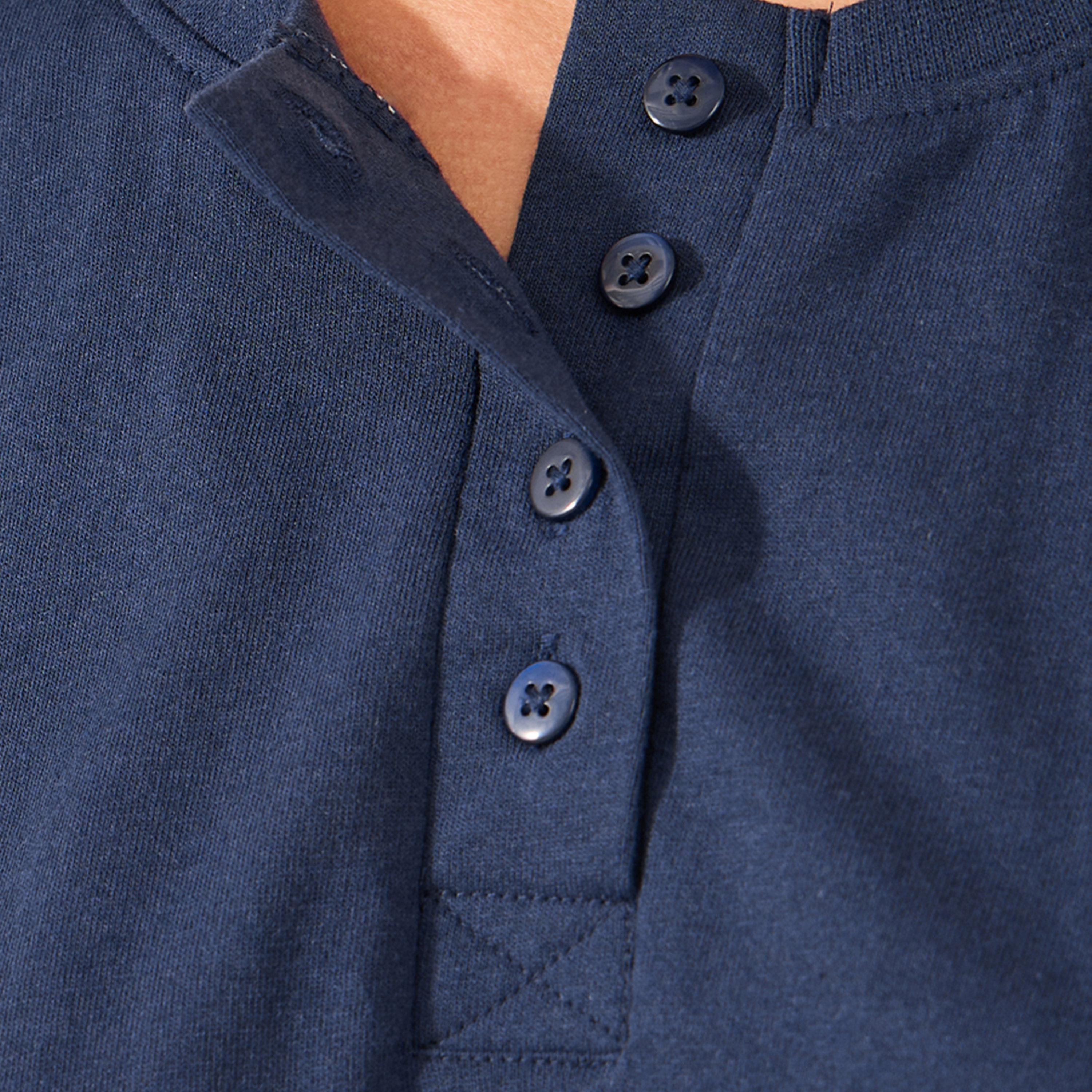 Styli Navy Blue Knitted Placket T-Shirt and Ruffled Waist Pajama Set-women-clothing-nightwear-pyjamas-longsets-image-4