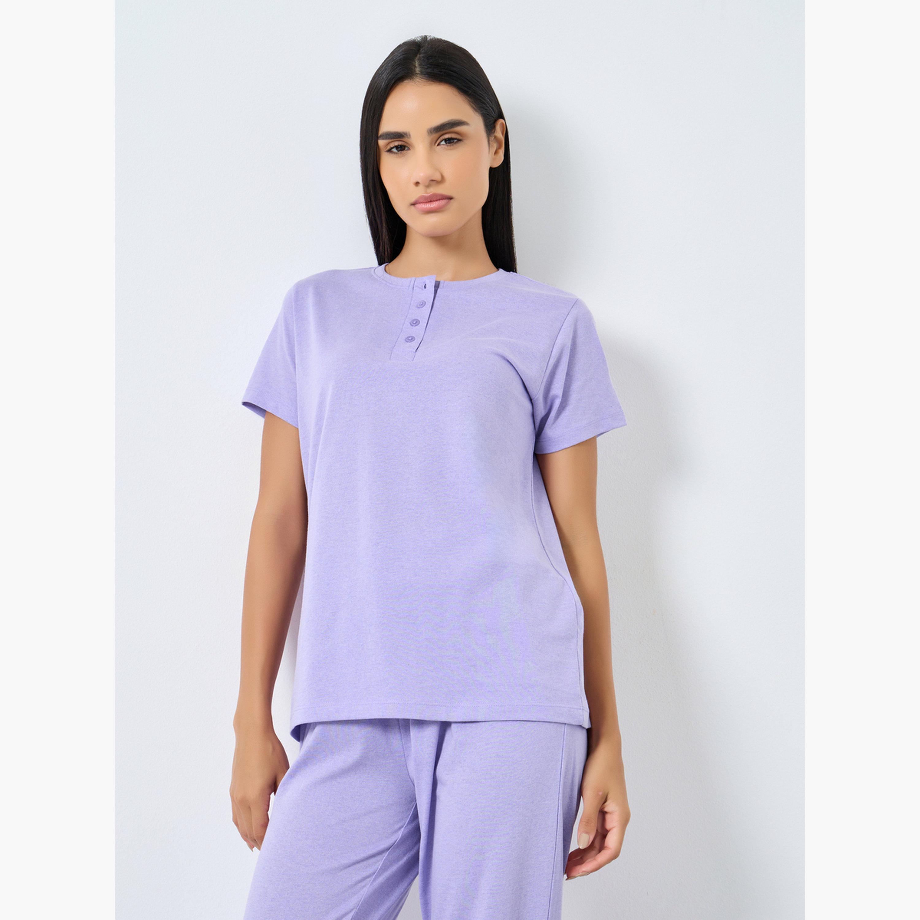ستايلي - بيجاما تي شيرت أرجواني اللون-women-clothing-nightwear-pyjamas-longsets-image-2