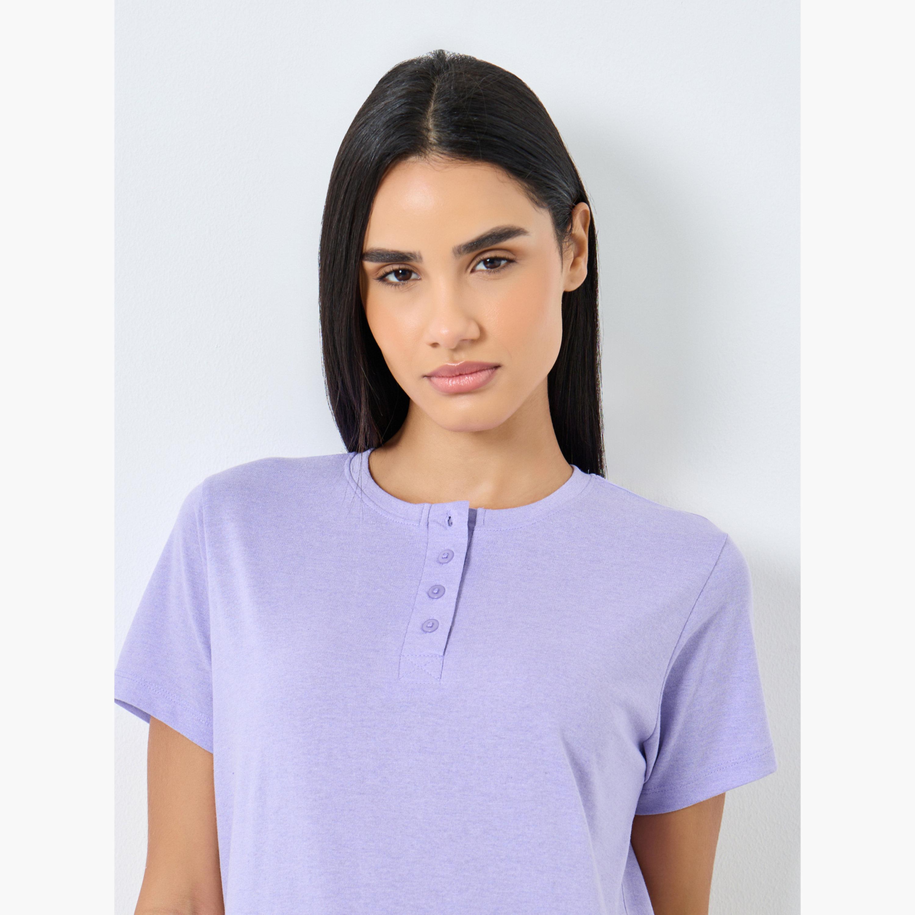 ستايلي - بيجاما تي شيرت أرجواني اللون-women-clothing-nightwear-pyjamas-longsets-image-3