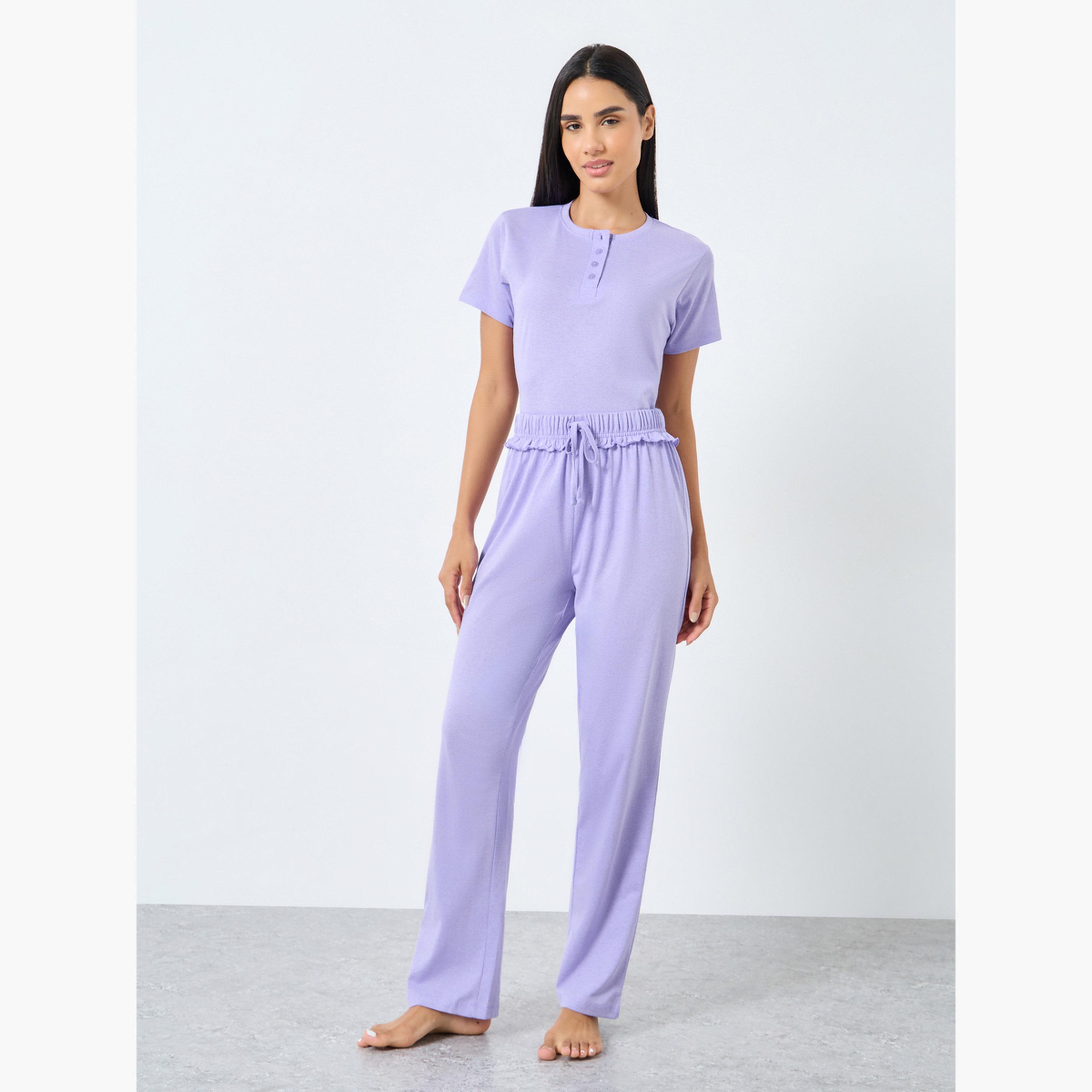ستايلي - بيجاما تي شيرت أرجواني اللون-women-clothing-nightwear-pyjamas-longsets-image-4