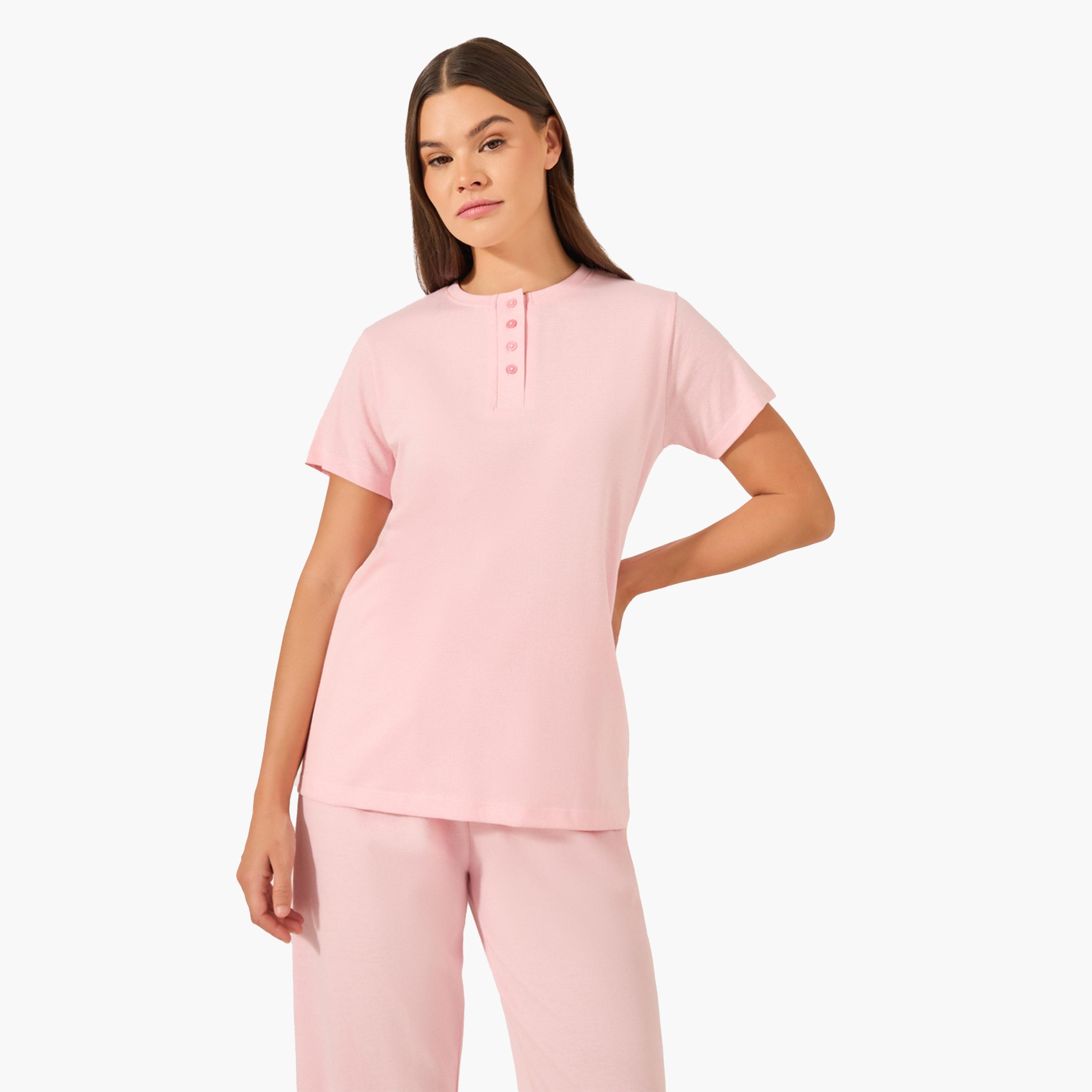 Styli Pink Knitted T-Shirt and Pyjama Set-women-clothing-nightwear-pyjamas-longsets-image-3