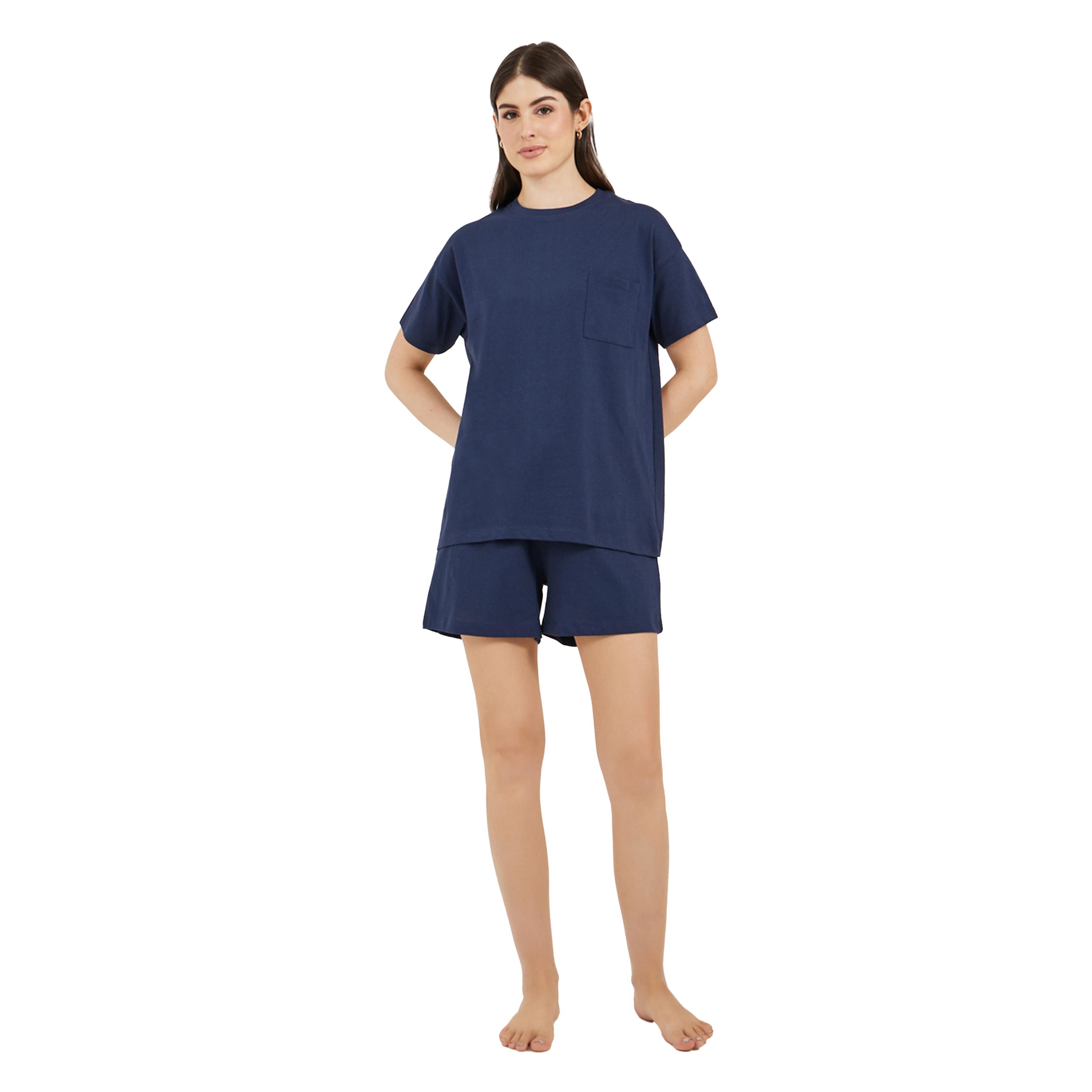 Styli Dropped Shoulder Pocket T-Shirt and Button Placket Pyjama Shorts Set-women-clothing-nightwear-pyjamas-shortsets-image-2
