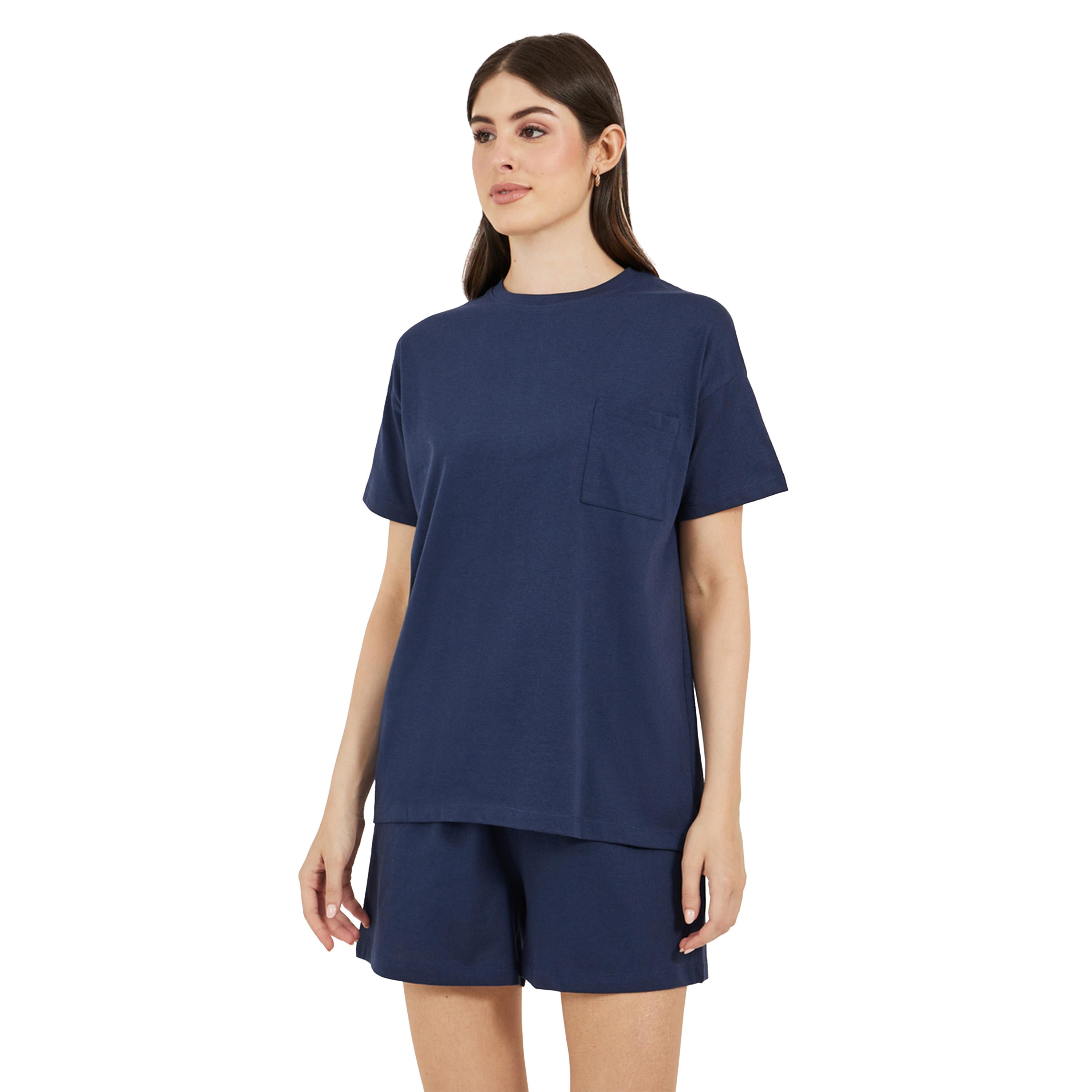 Styli Dropped Shoulder Pocket T-Shirt and Button Placket Pyjama Shorts Set-women-clothing-nightwear-pyjamas-shortsets-image-3