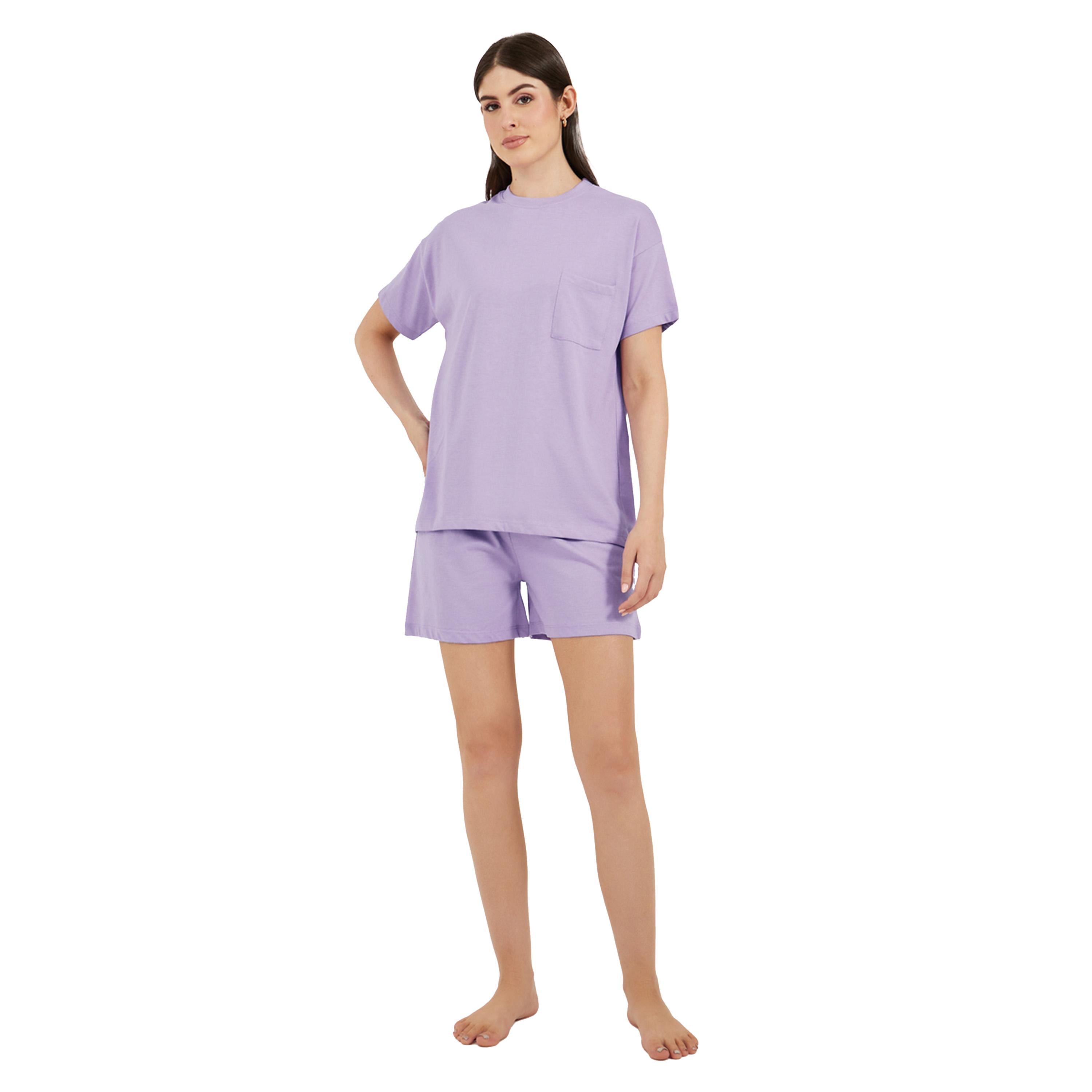 Styli Dropped Shoulder Pocket T-Shirt and Button Placket Pyjama Shorts Set-women-clothing-nightwear-pyjamas-shortsets-image-2