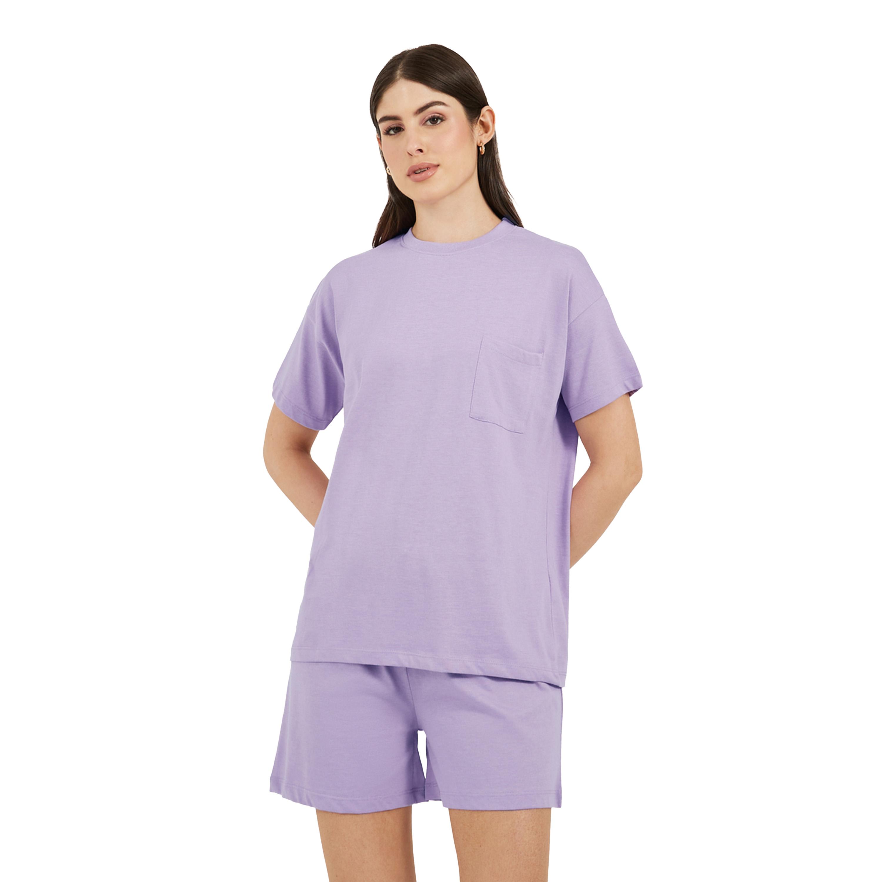 Styli Dropped Shoulder Pocket T-Shirt and Button Placket Pyjama Shorts Set-women-clothing-nightwear-pyjamas-shortsets-image-3