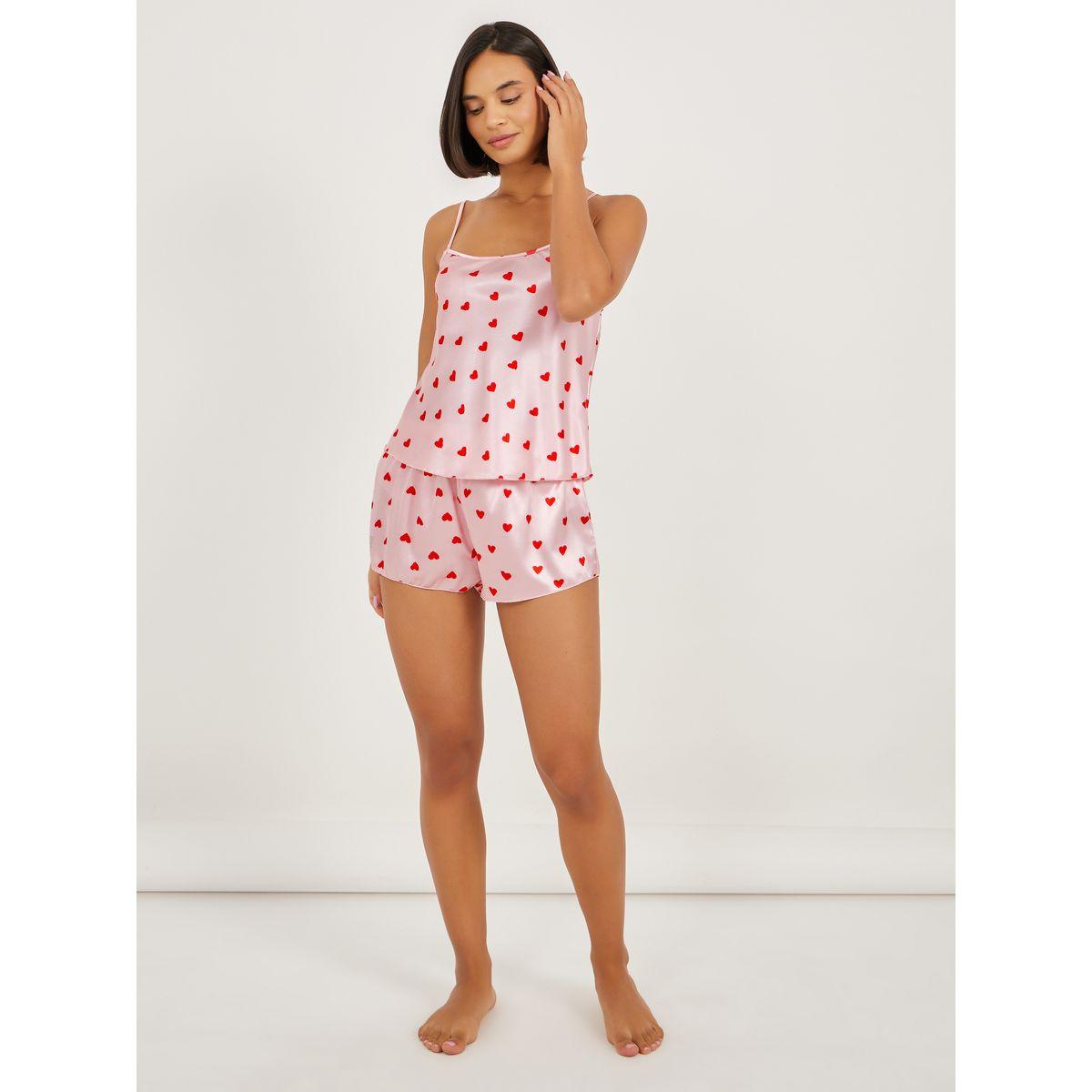 مجموعة من شورت وبلوزة كامي ساتان مطبعة بالكامل-women-clothing-nightwear-pyjamas-shortsets-image-2