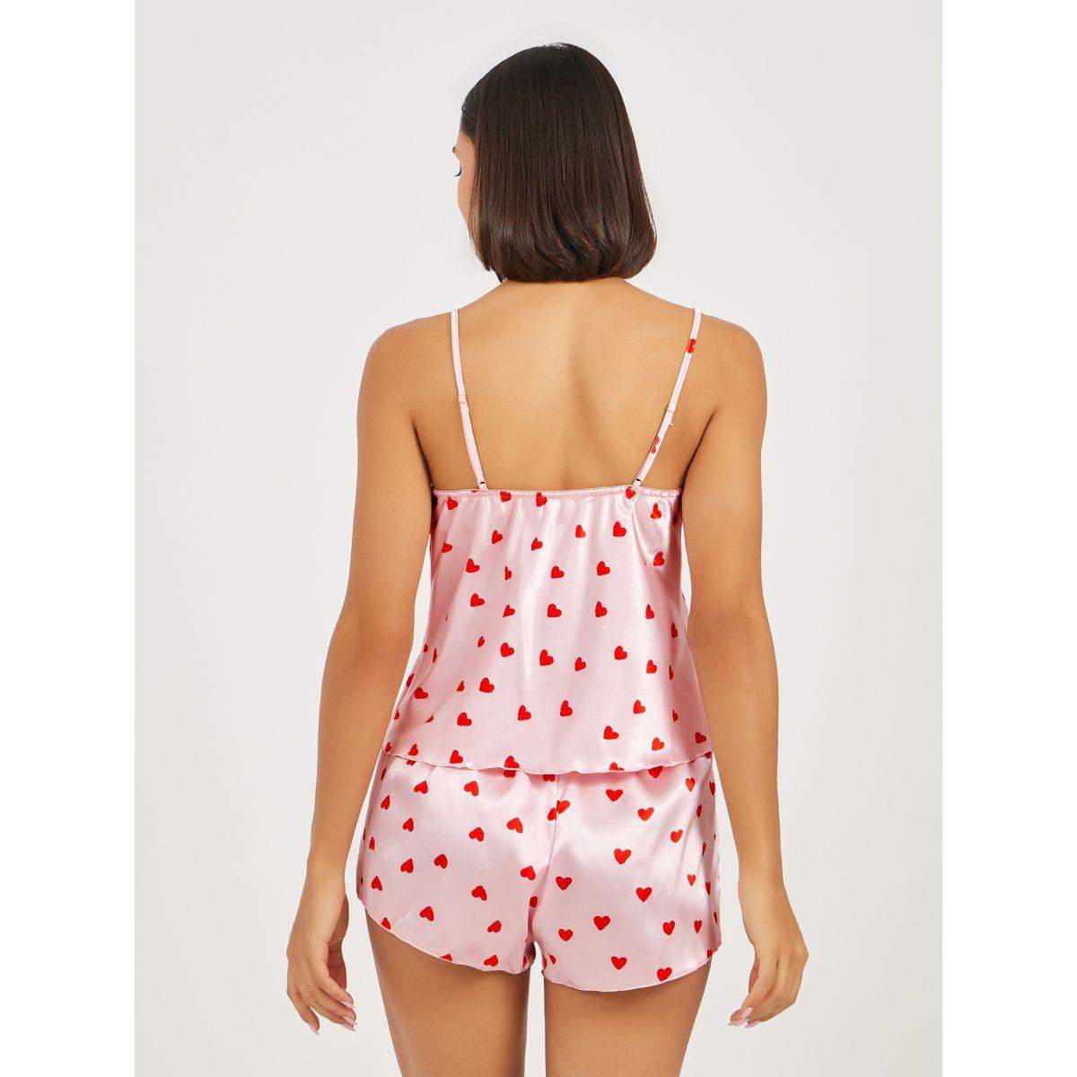 مجموعة من شورت وبلوزة كامي ساتان مطبعة بالكامل-women-clothing-nightwear-pyjamas-shortsets-image-5