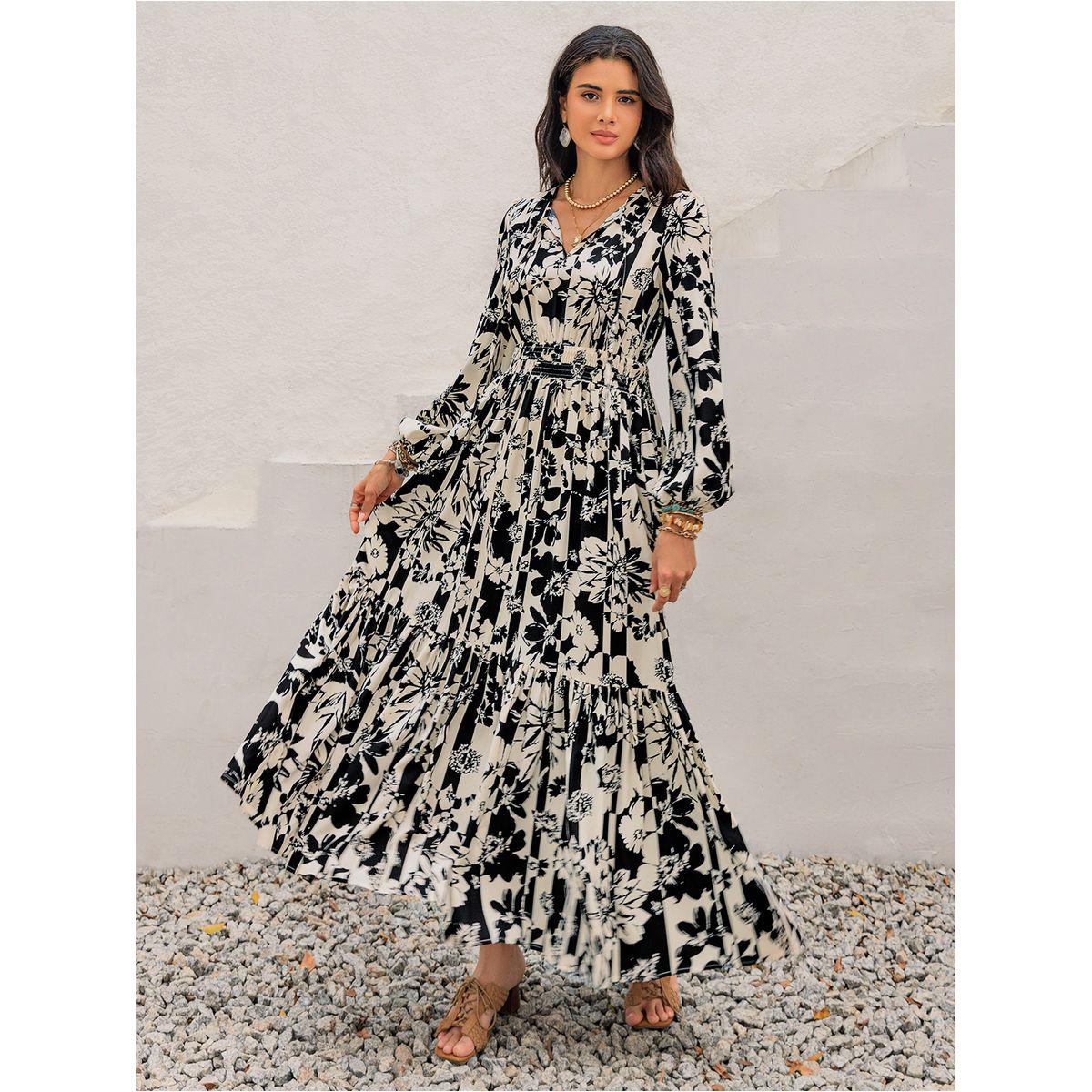 Russty Dustty X Styli Russty Dustty All-Over Print A-Line Maxi Dress with Tie-Up Neck-women-clothing-dresses-image-1