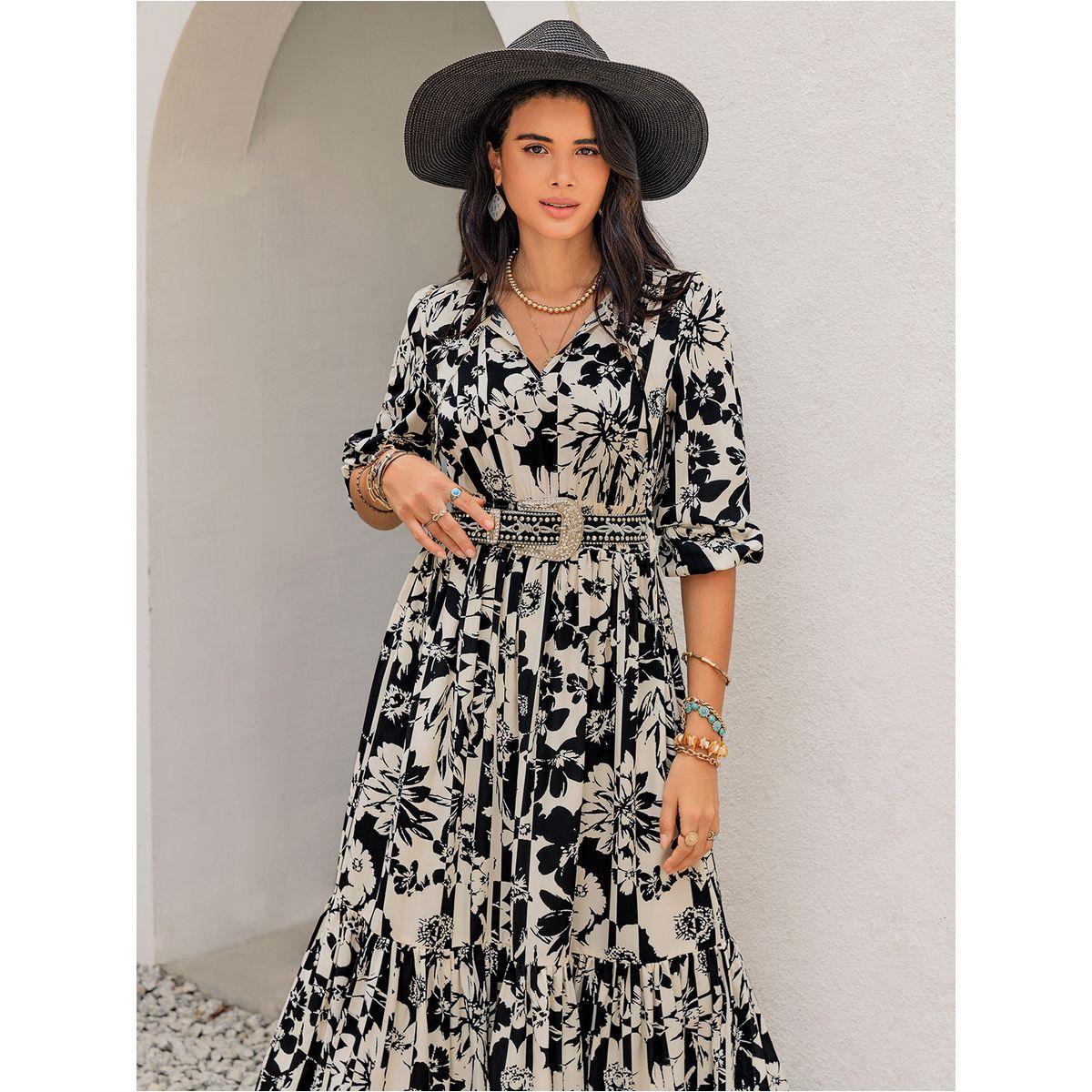فستان طويل مطبع بالكامل مع ياقة بأربطة رَستي دَستي × ستايلي-women-clothing-dresses-image-5