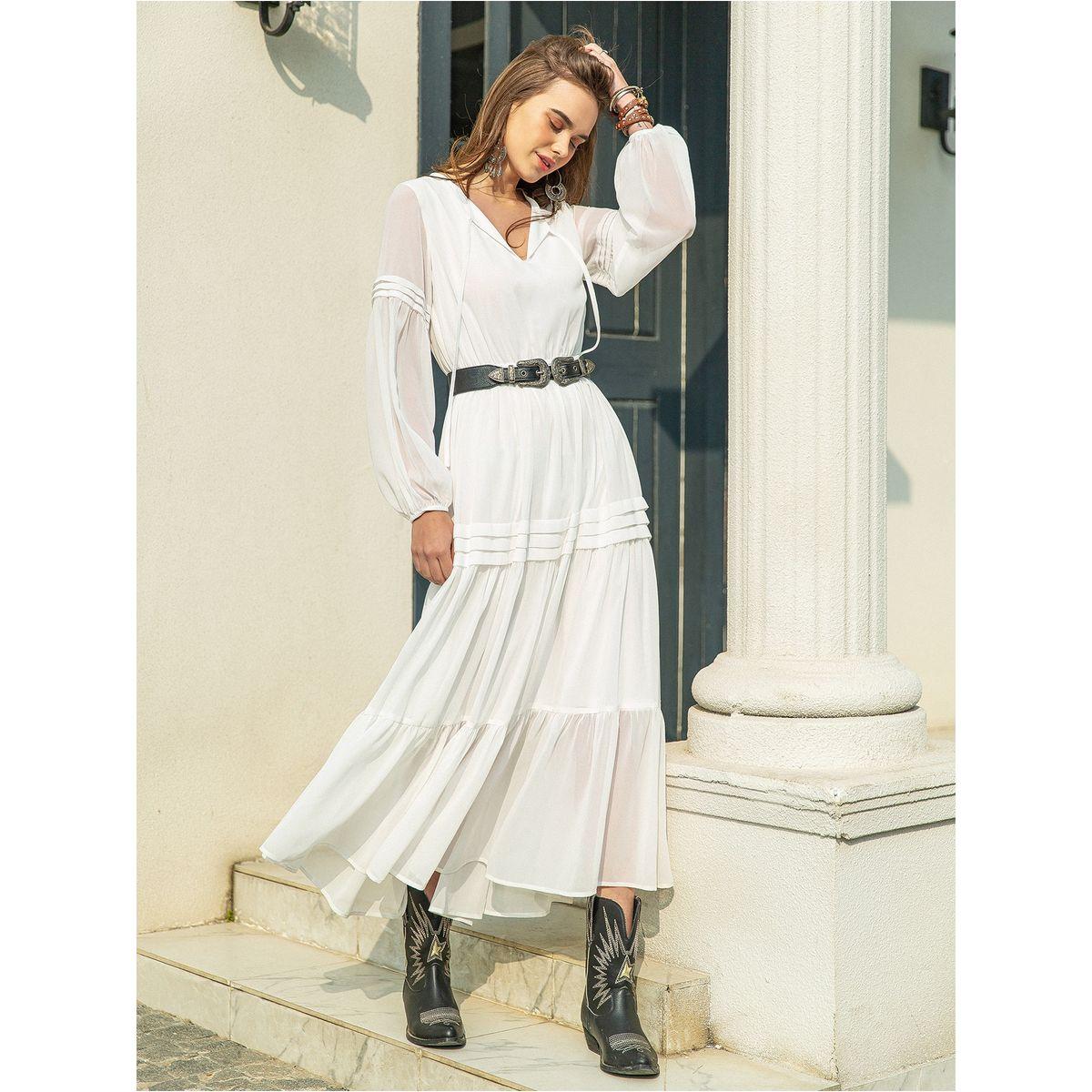 فستان طويل بحافة كشكش وياقة بأربطة رَستي دَستي × ستايلي-women-clothing-dresses-image-3