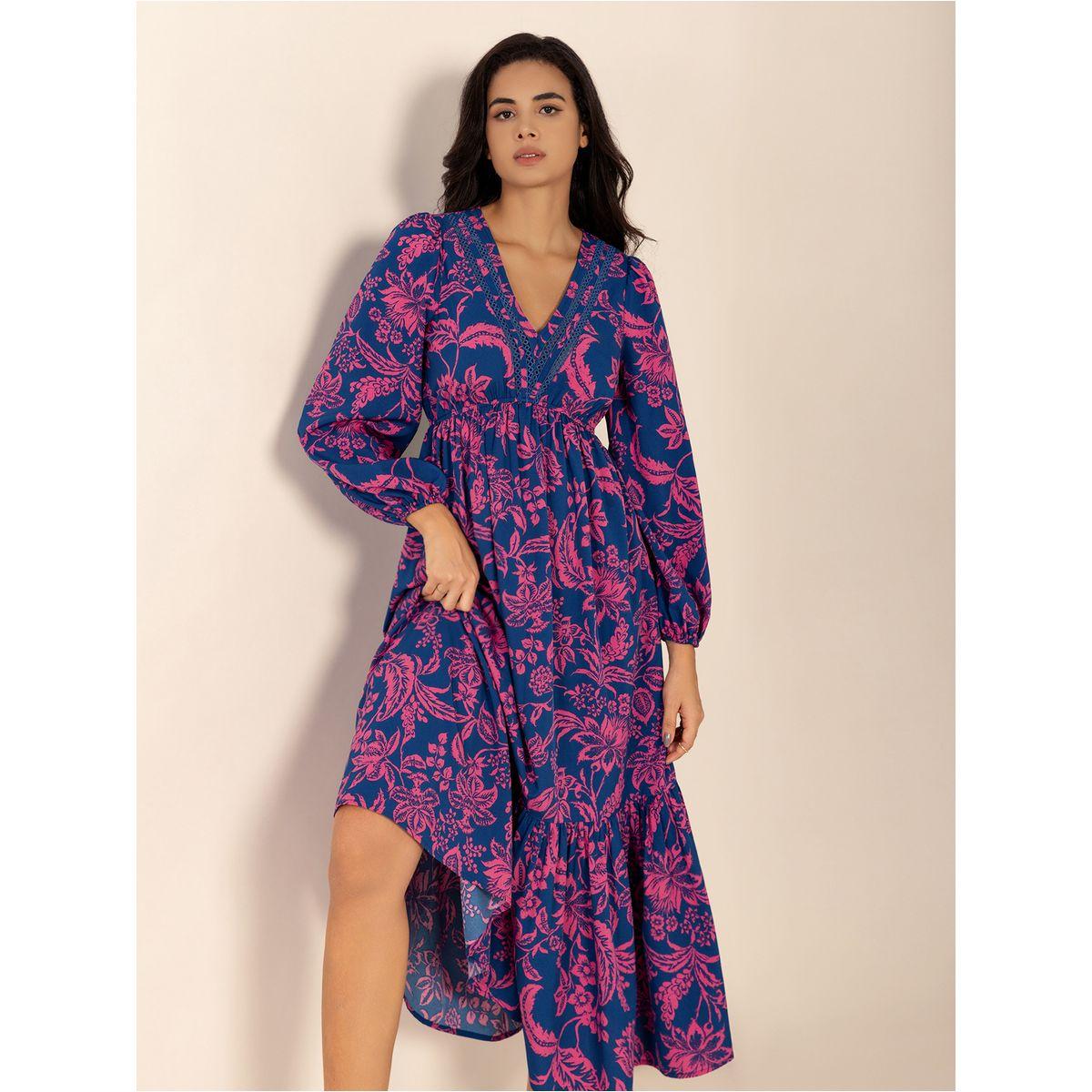 Russty Dustty X Styli Russty Dustty Floral Print V Neck A-Line Midi Dress-women-clothing-dresses-image-1