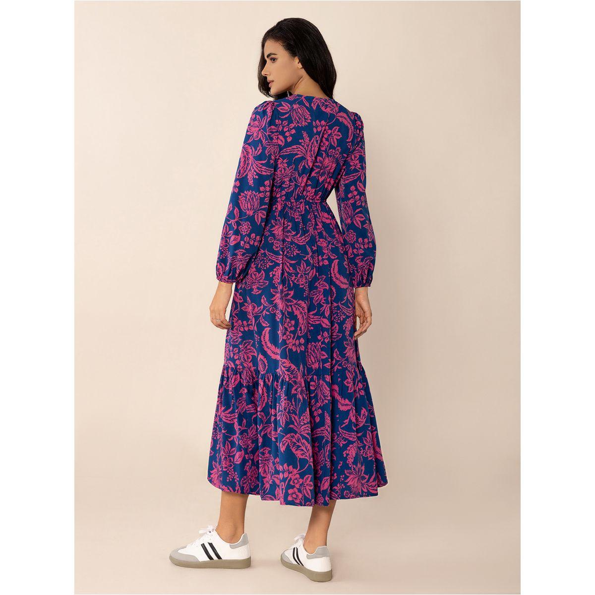 Russty Dustty X Styli Russty Dustty Floral Print V Neck A-Line Midi Dress-women-clothing-dresses-image-2