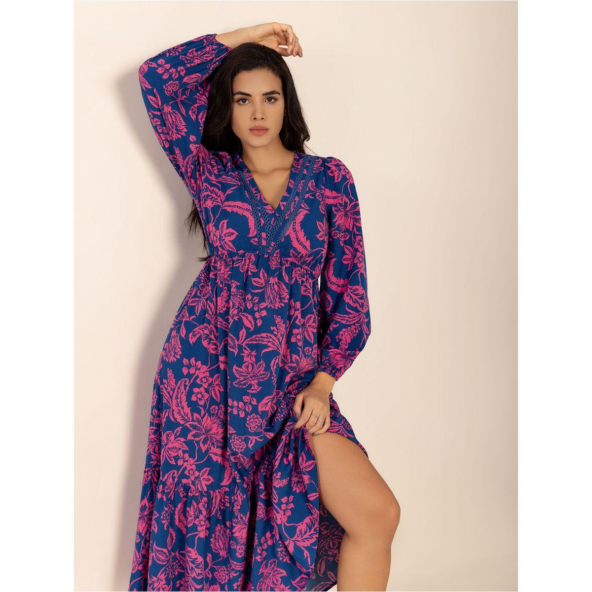Russty Dustty X Styli Russty Dustty Floral Print V Neck A-Line Midi Dress-women-clothing-dresses-image-4