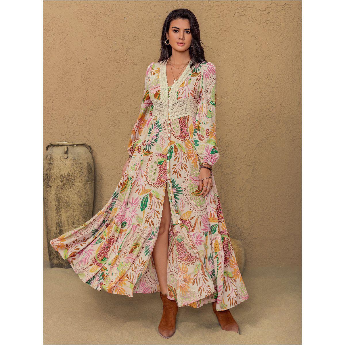 فستان طويل بطبعة زهور وتفاصيل دانتيل رَستي دَستي × ستايلي-women-clothing-dresses-image-2