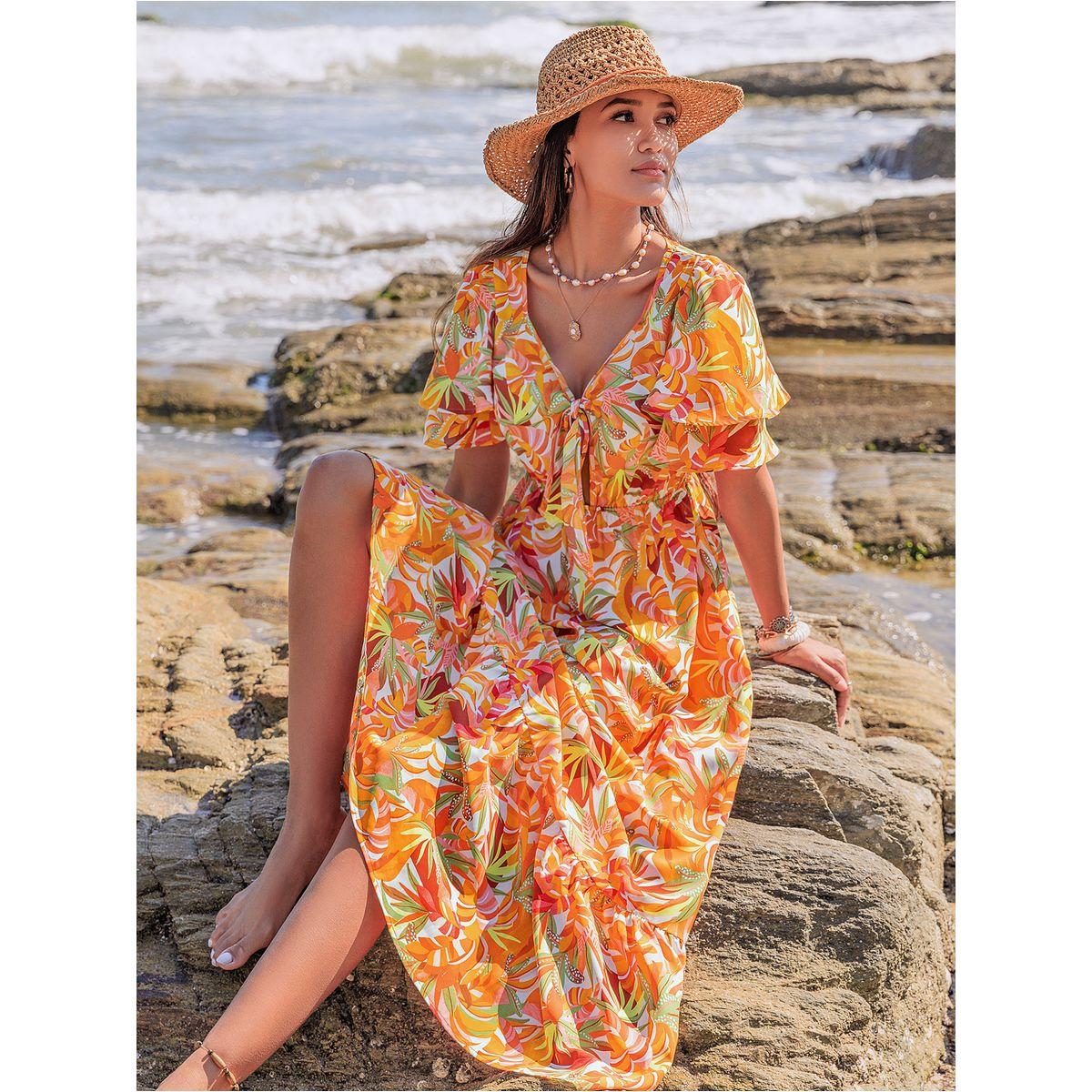 فستان طويل بحافة واسعة وطبعة زهور رَستي دَستي × ستايلي-women-clothing-dresses-image-1