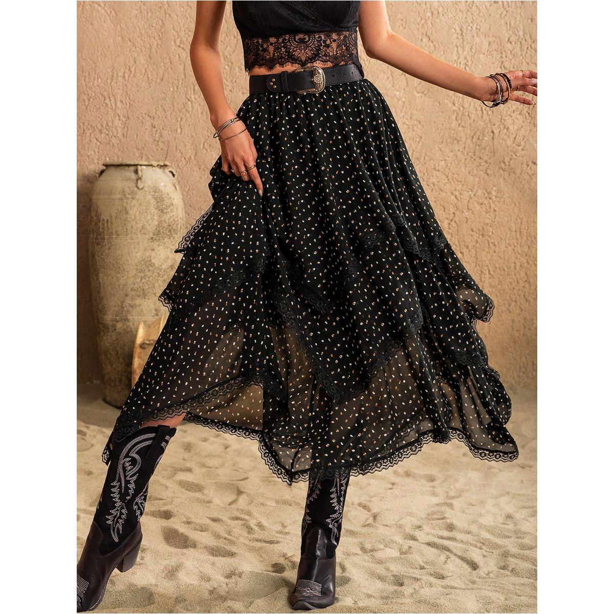 تنورة ميدي بحافة غير متماثلة الطول رَستي دَستي × ستايلي-women-clothing-bottoms-skirts-image-1
