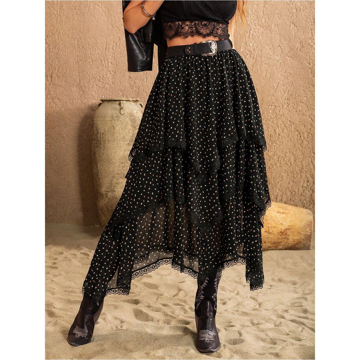 تنورة ميدي بحافة غير متماثلة الطول رَستي دَستي × ستايلي-women-clothing-bottoms-skirts-image-4