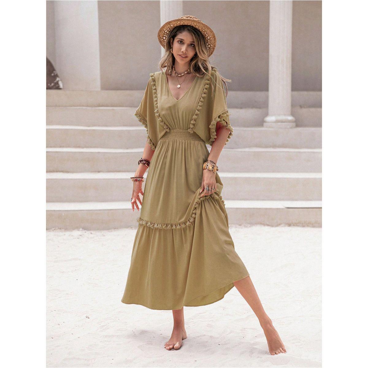 فستان ميدي مزين بشراشيب رَستي دَستي × ستايلي-women-clothing-dresses-image-1