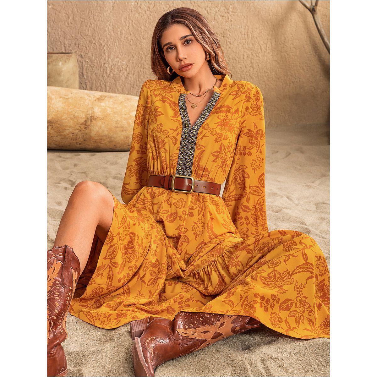 Russty Dustty X Styli Russty Dustty Floral Print Cuffed Sleeve A-Line Maxi Dress-women-clothing-dresses-image-1