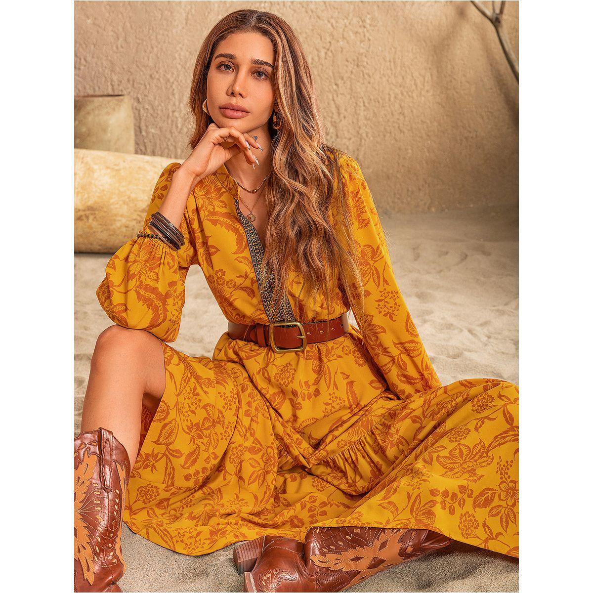 Russty Dustty X Styli Russty Dustty Floral Print Cuffed Sleeve A-Line Maxi Dress-women-clothing-dresses-image-2