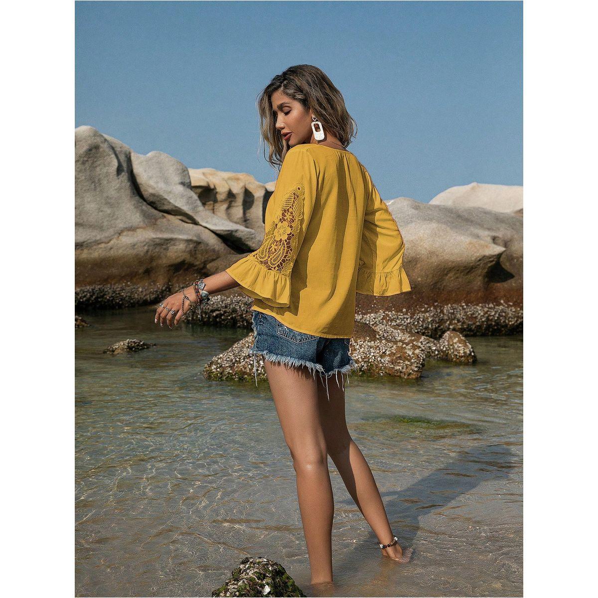 Russty Dustty X Styli Russty Dustty Solid Lace Detail Bell Sleeve Top-women-clothing-shirtsandblouses-blouses-image-2
