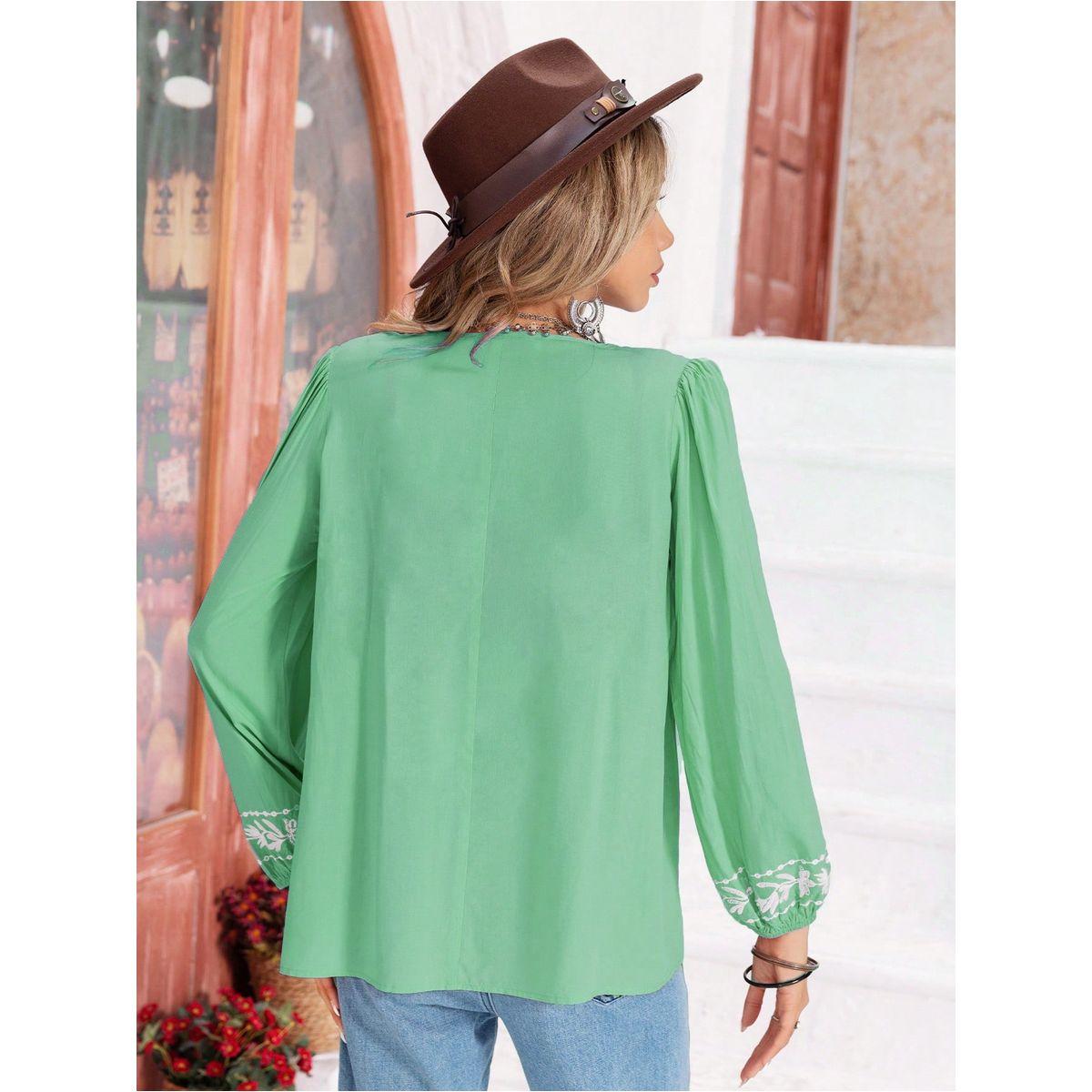 بلوزة مُطرّزة وأكمام طويلة مع ياقة بأربطة رَستي دَستي × ستايلي-women-clothing-shirtsandblouses-blouses-image-2
