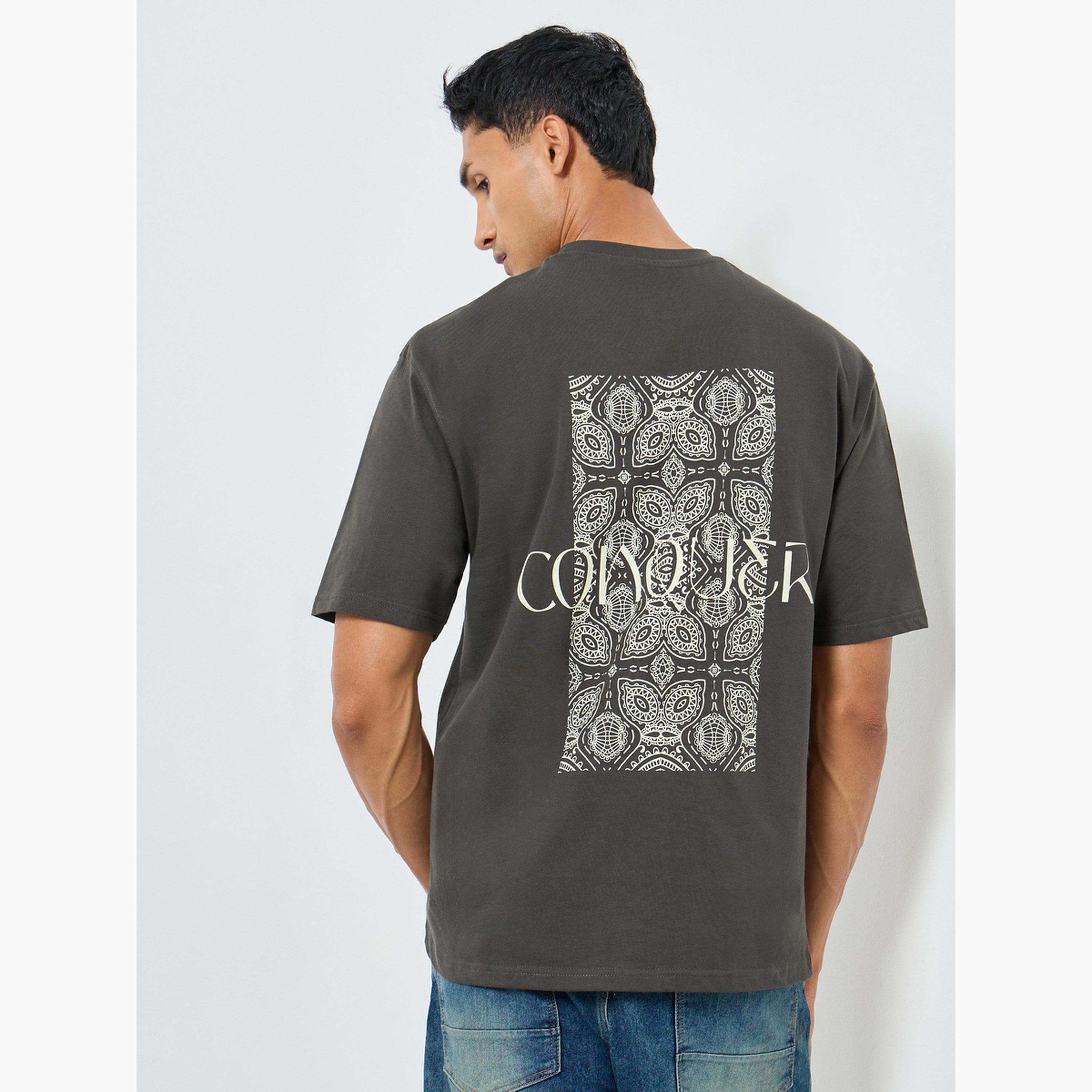 Styli Men Grey Graphic Print Oversized Cotton T-Shirt-men-clothing-tshirtsandpolos-tshirts-image-3