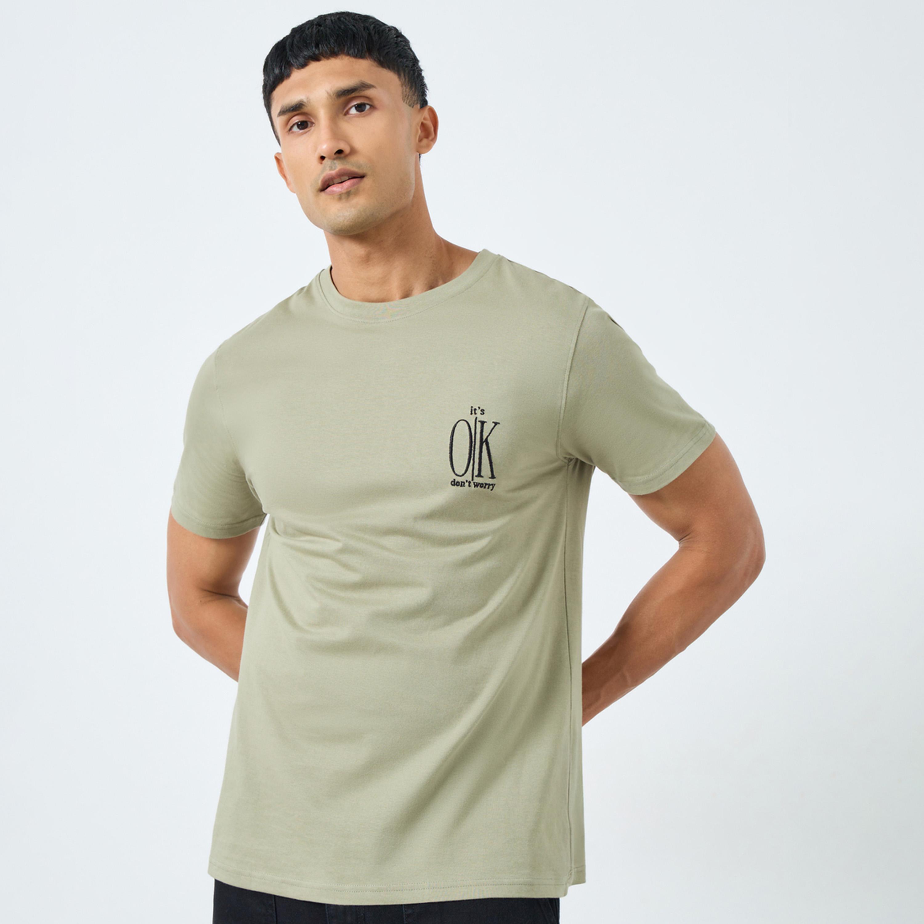 Styli Me Khaki Embroidered Slogan Cotton T-Shirt-men-clothing-tshirtsandpolos-tshirts-image-1