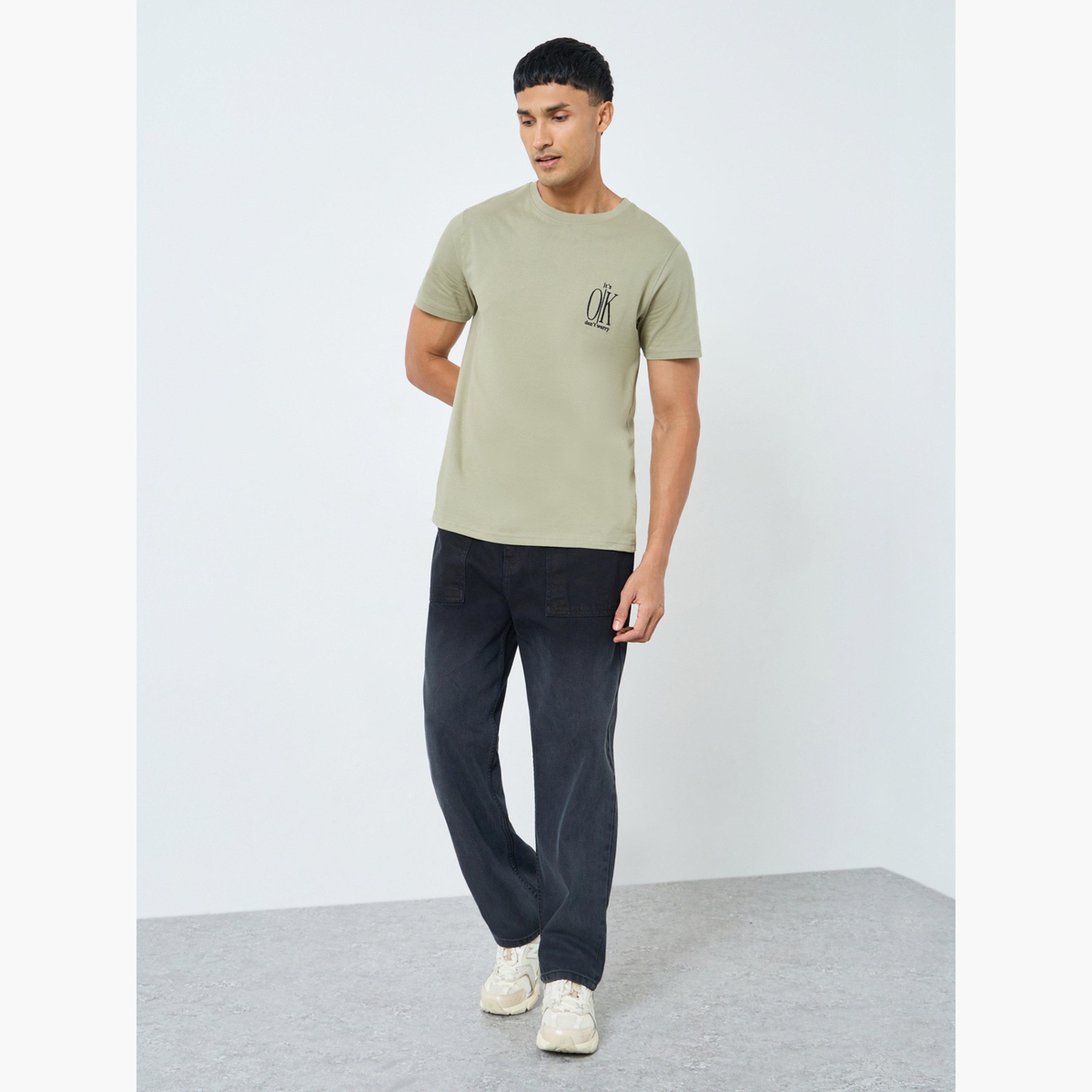 Styli Me Khaki Embroidered Slogan Cotton T-Shirt-men-clothing-tshirtsandpolos-tshirts-image-2