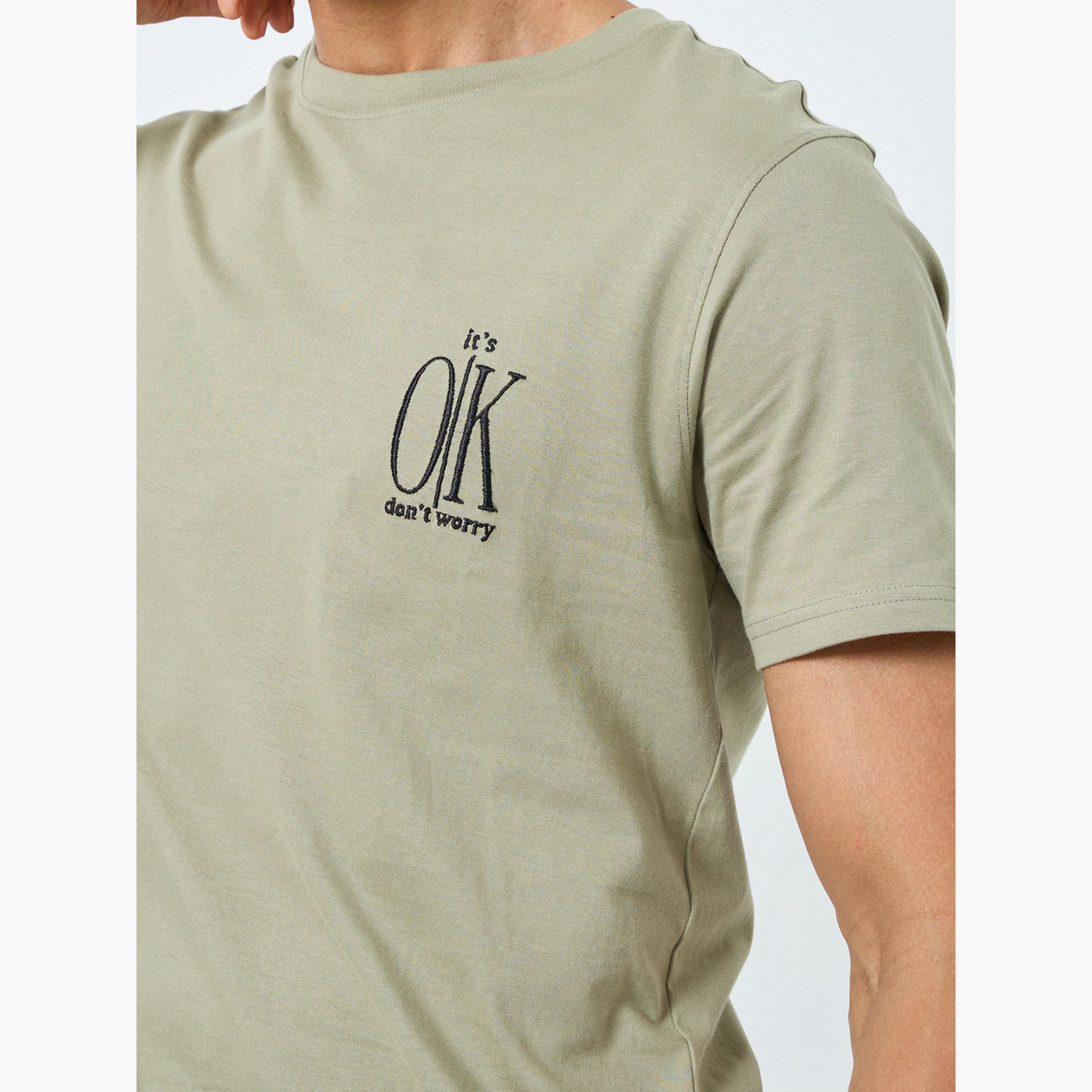 Styli Me Khaki Embroidered Slogan Cotton T-Shirt-men-clothing-tshirtsandpolos-tshirts-image-3