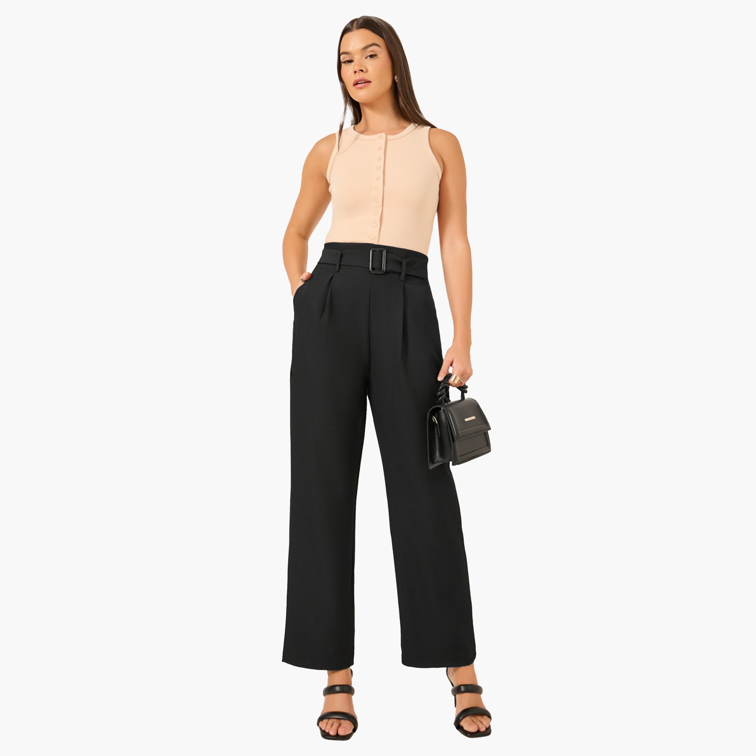 ستايلي-  بنطال بحزام وخصر مرتفع وقصة ضيقة-women-clothing-bottoms-trousers-image-2