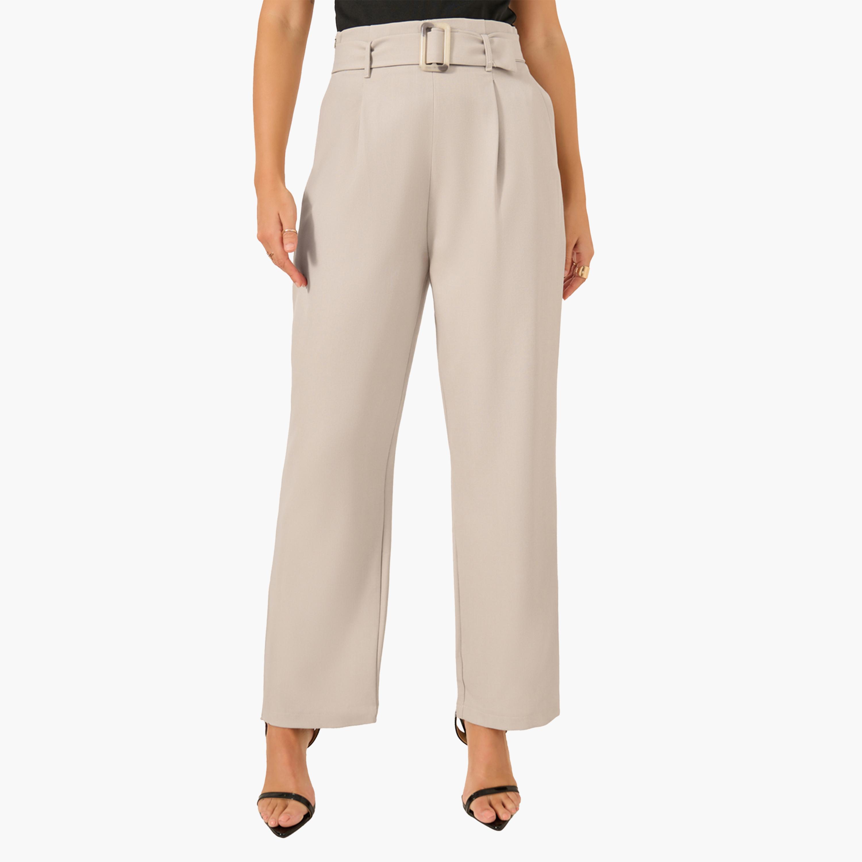 ستايلي-  بنطال بحزام وخصر مرتفع وقصة ضيقة-women-clothing-bottoms-trousers-image-1