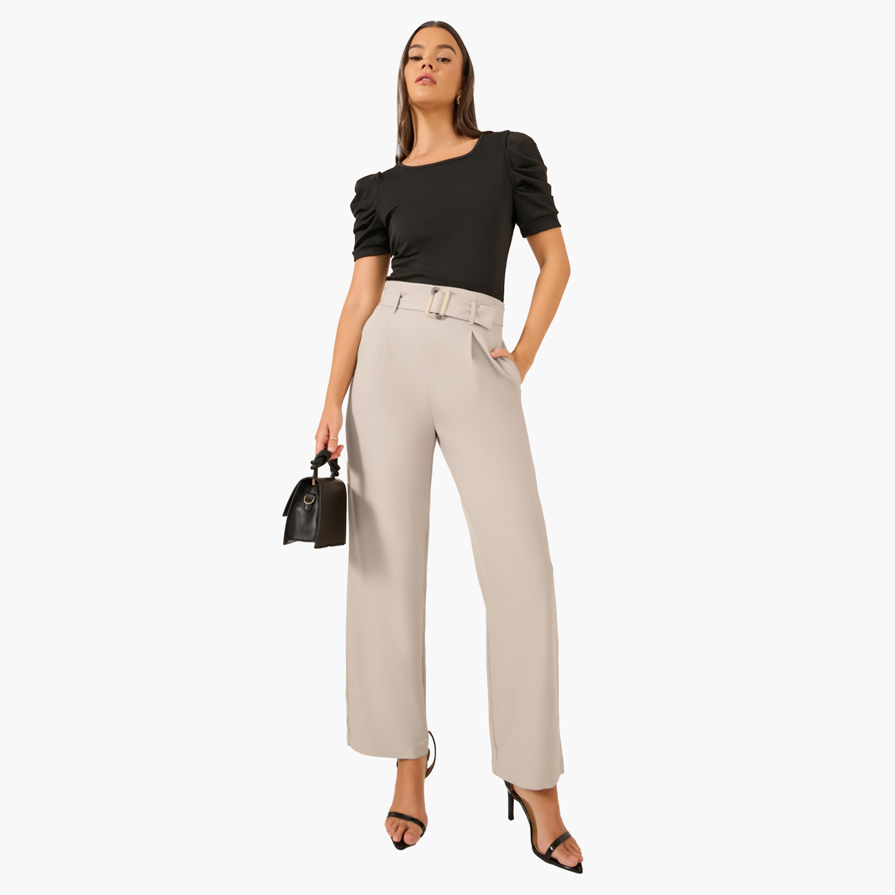 ستايلي-  بنطال بحزام وخصر مرتفع وقصة ضيقة-women-clothing-bottoms-trousers-image-2
