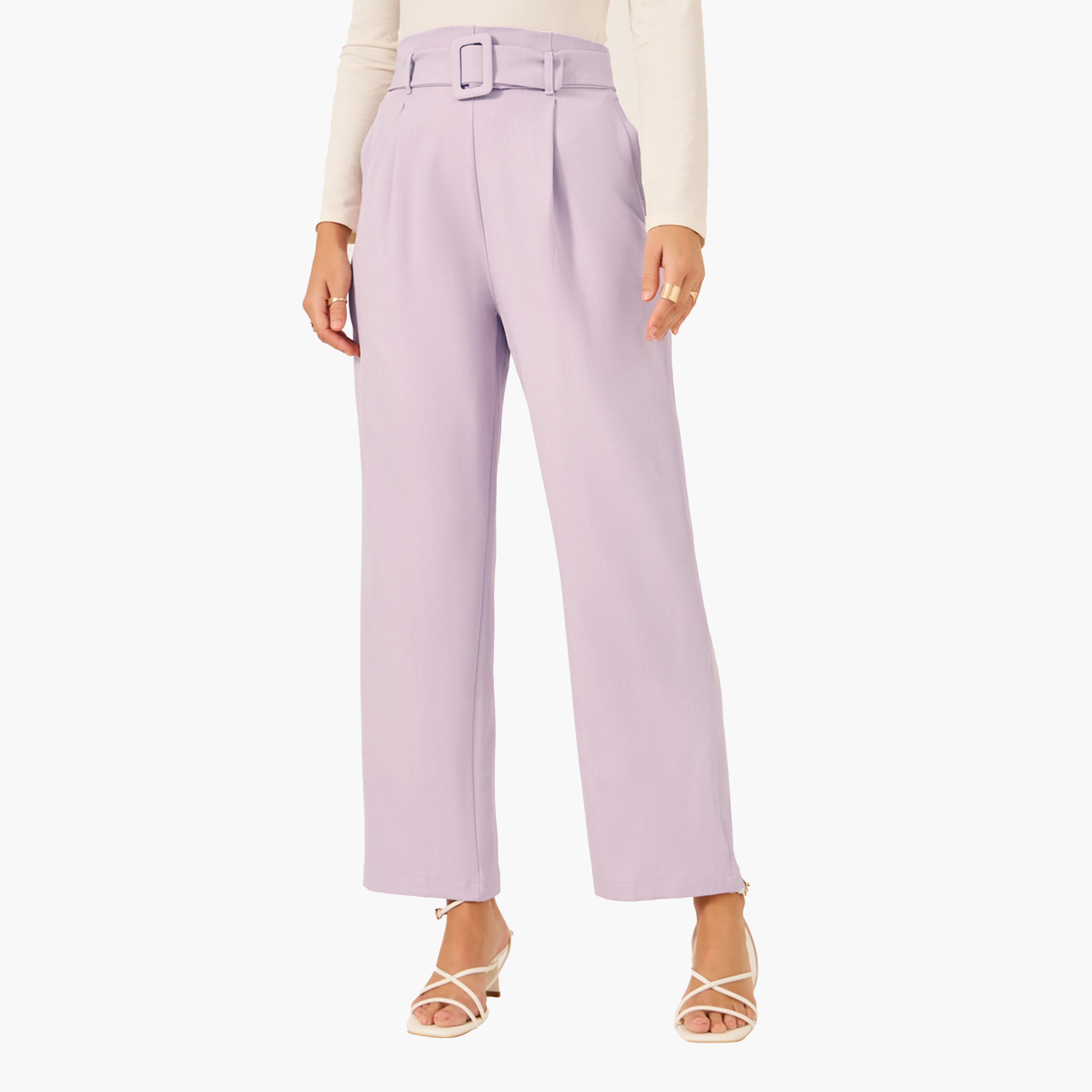 Styli High Rise Tapered Fit Belted Pants-women-clothing-bottoms-trousers-image-1