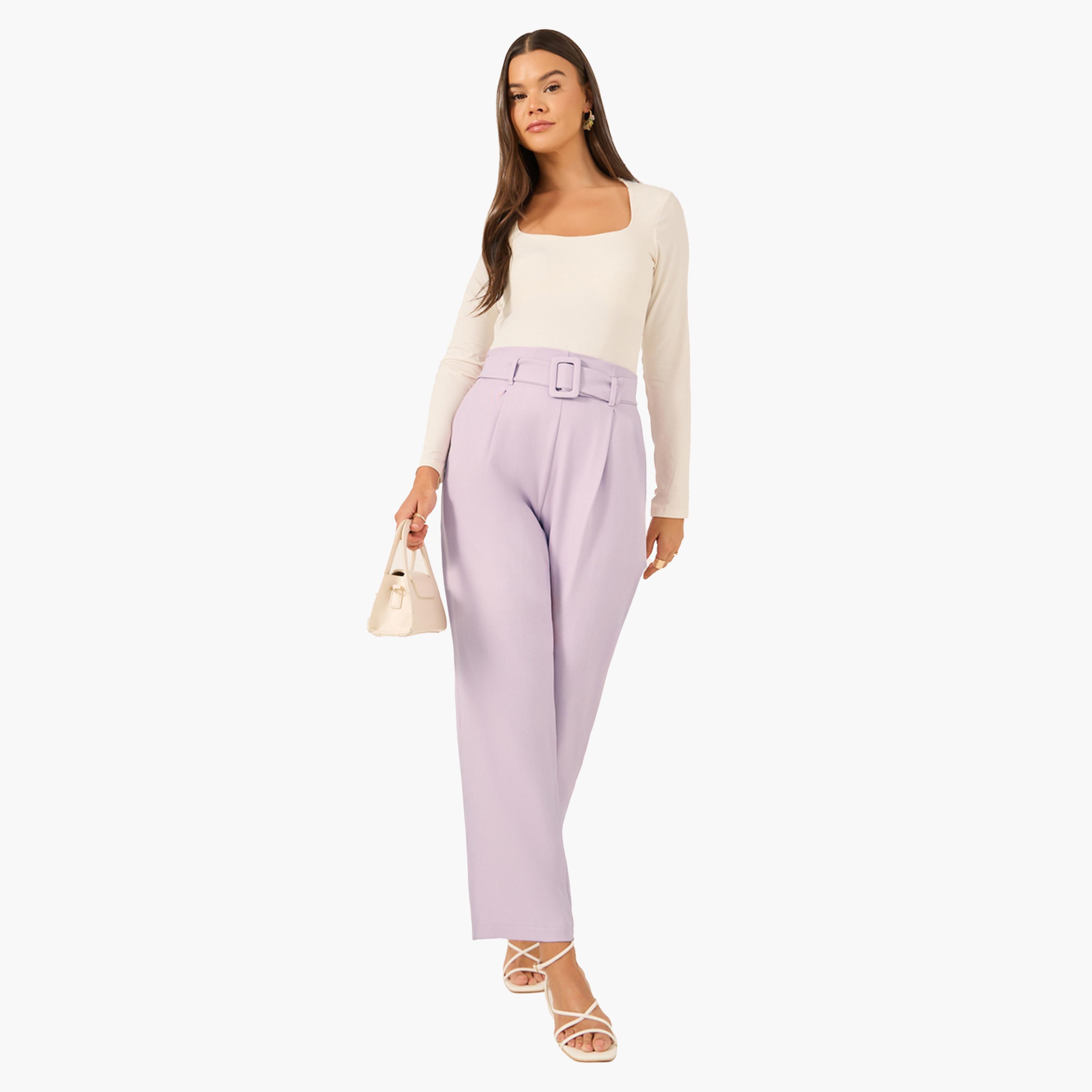 Styli High Rise Tapered Fit Belted Pants-women-clothing-bottoms-trousers-image-2