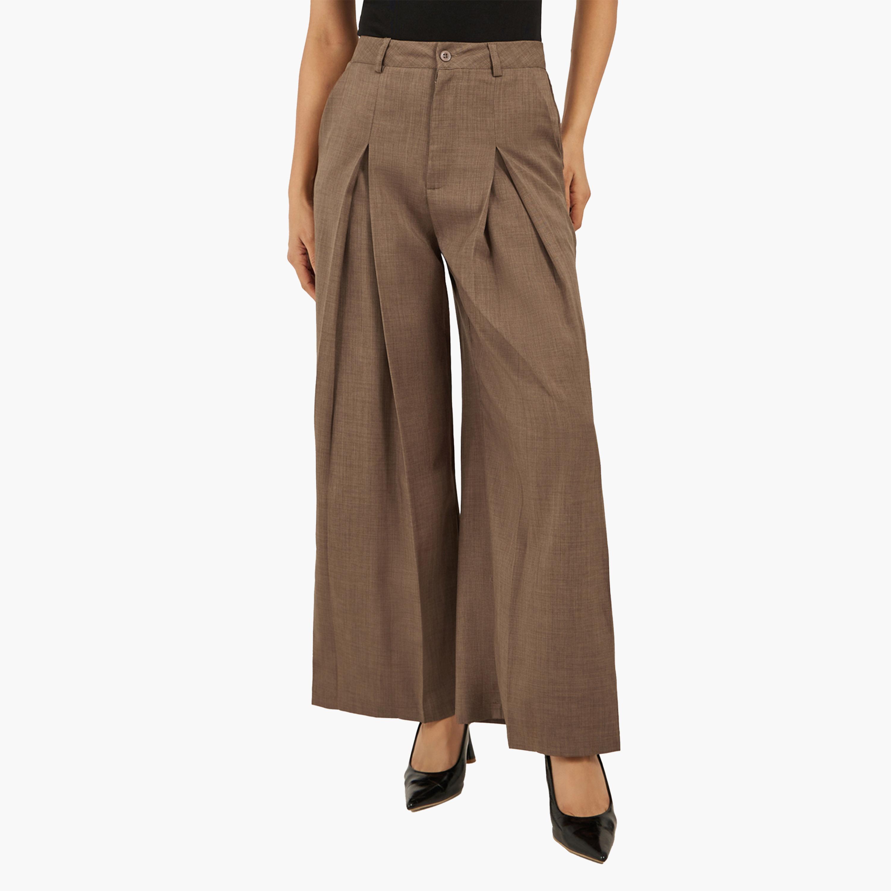 Styli Brown High Rise Wide Leg Pants-women-clothing-bottoms-trousers-image-1
