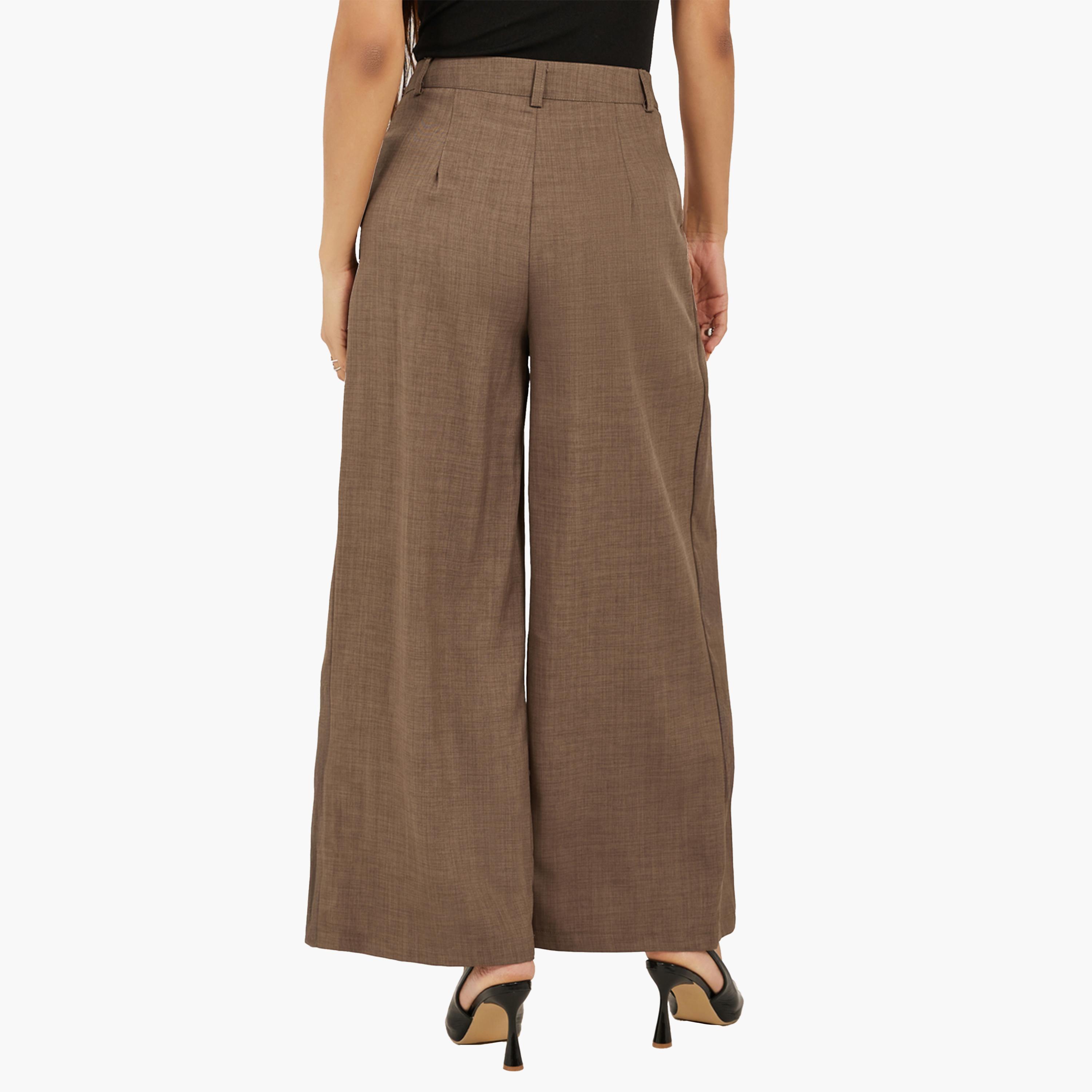 ستايلي-  بنطال بني واسع الساق وخصر مرتفع-women-clothing-bottoms-trousers-image-4