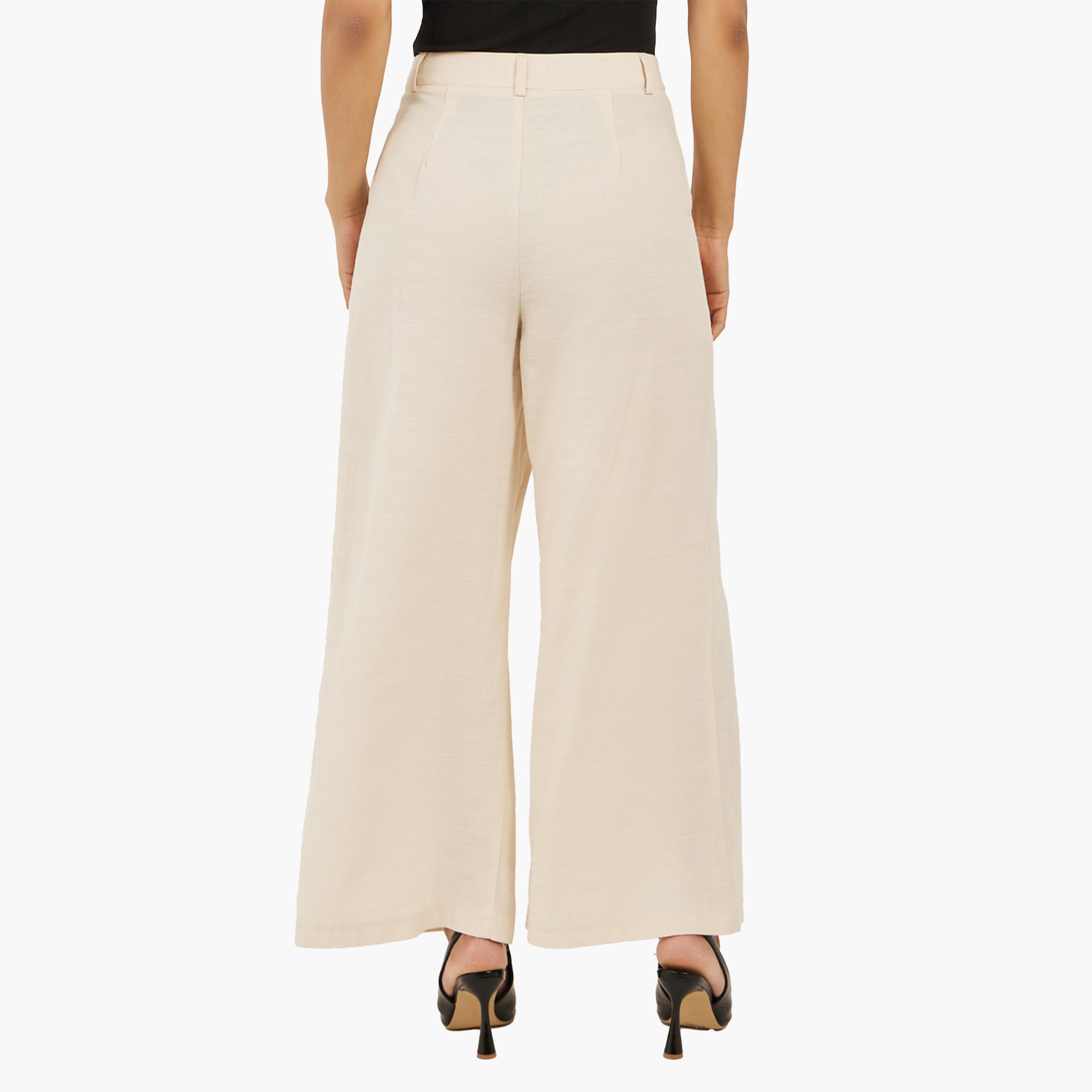 ستايلي-  بنطال كريمي واسع الساق وخصر مرتفع-women-clothing-bottoms-trousers-image-4