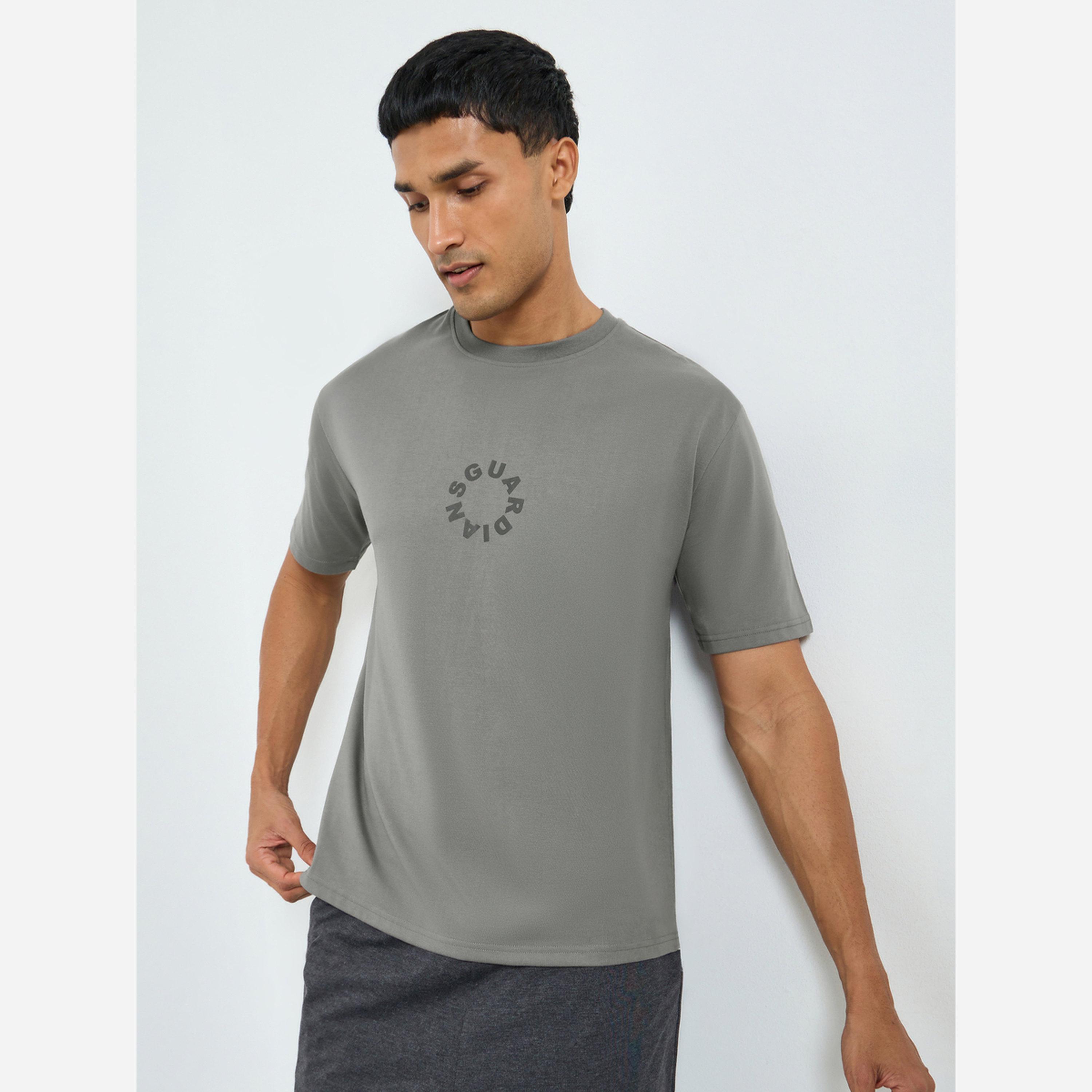 Styli Men Grey Oversized Slogan Print T-Shirt-men-clothing-tshirtsandpolos-tshirts-image-1