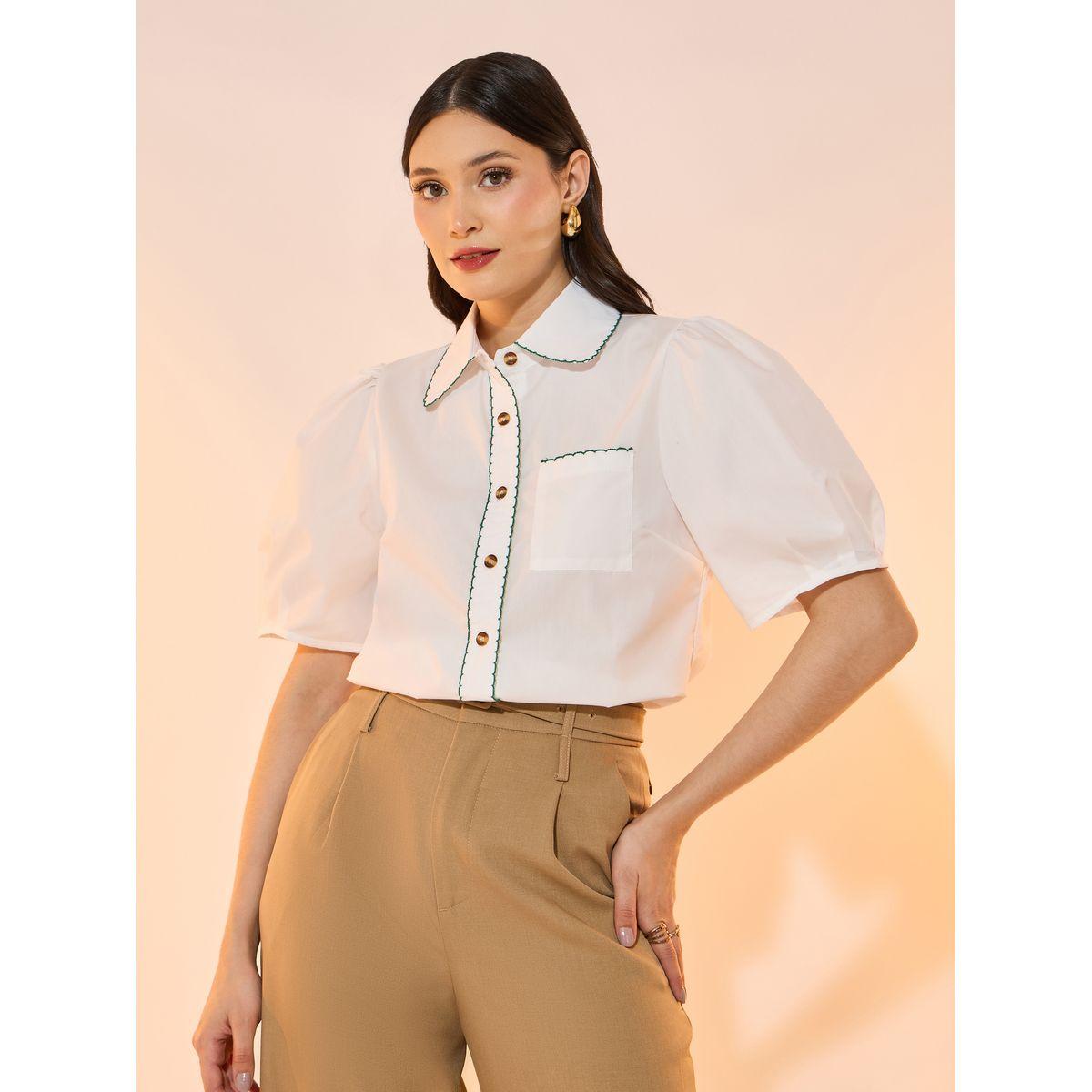 Take Two Contrast Trim Collared Shirt with Button Placket-women-clothing-shirtsandblouses-shirts-image-1